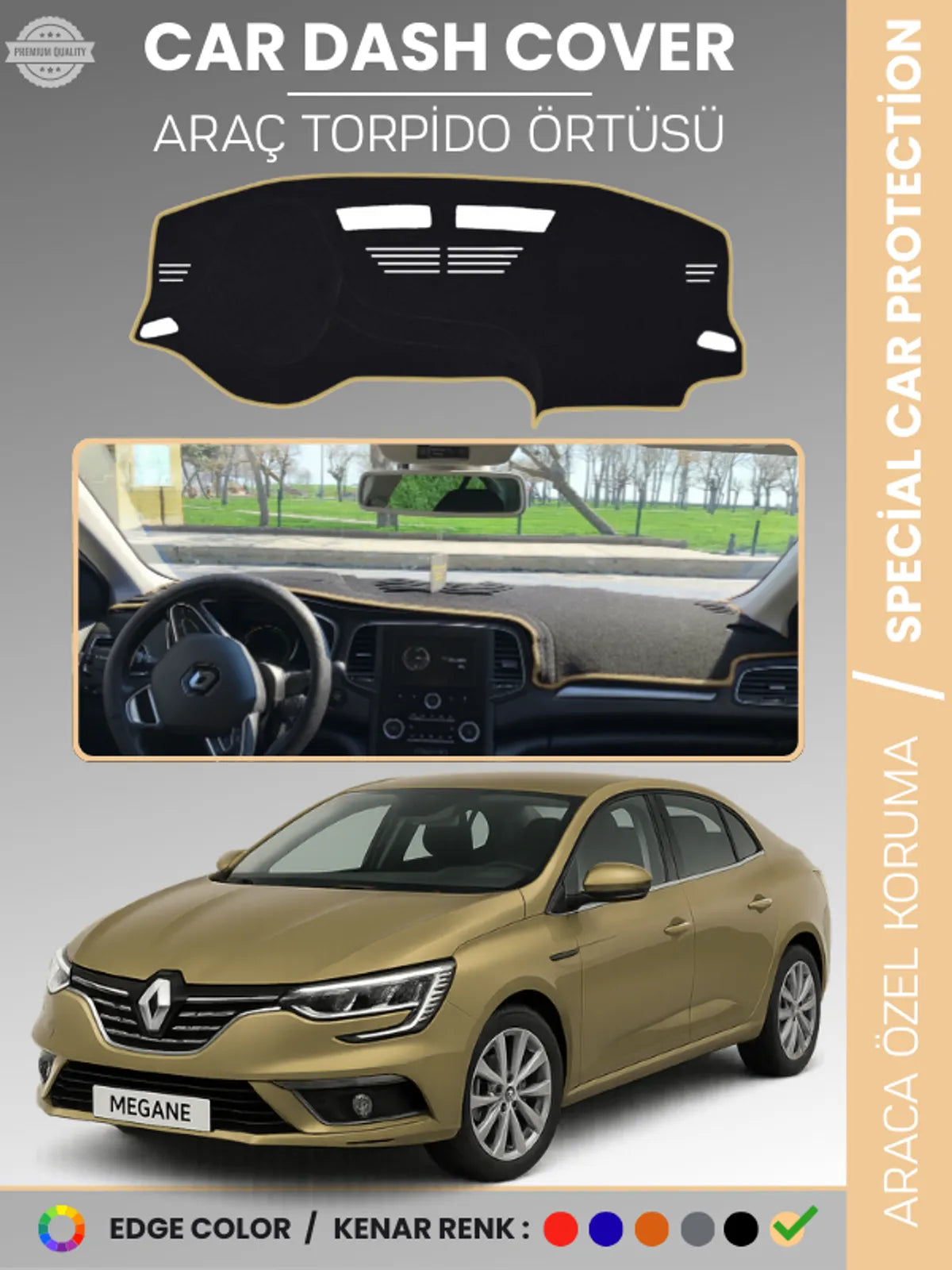 RENAULT MEGANE 4 (2016-2022) Uyumlu Torpido Örtüsü Araca Özel Ön Göğüs Koruma