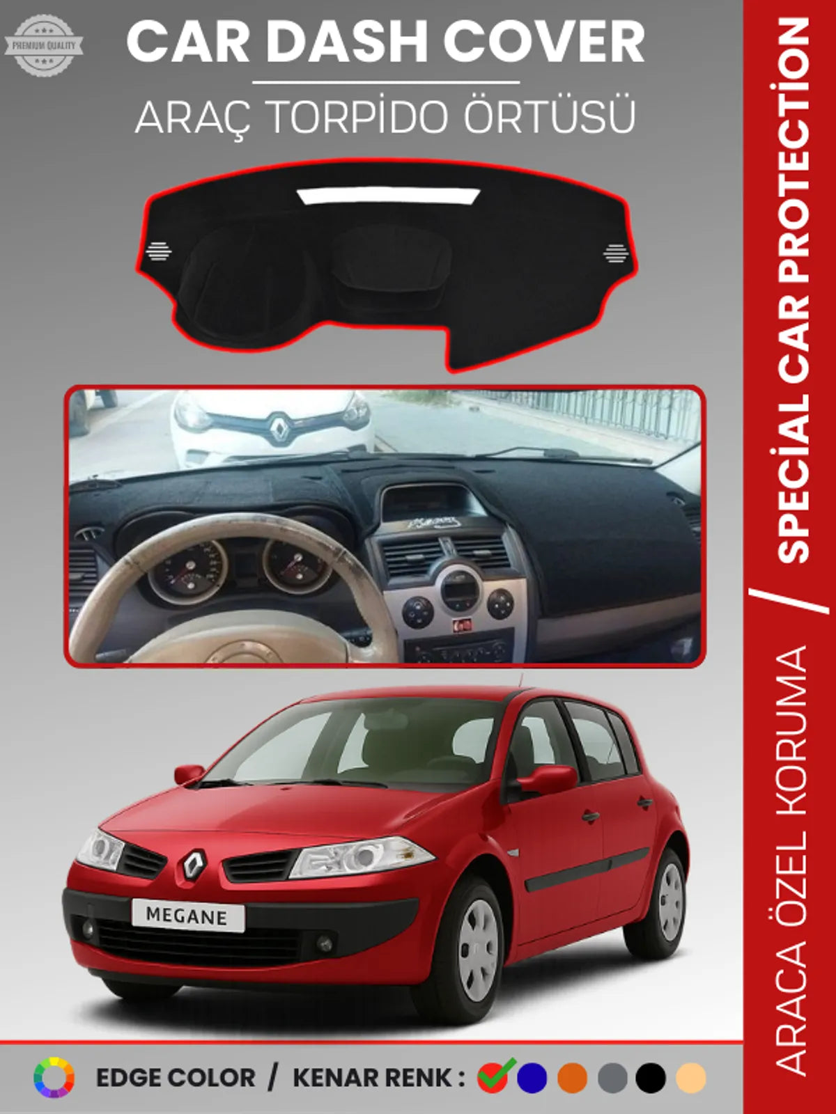 RENAULT MEGANE 2 NAVİGASYONSUZ (2003-2009) Uyumlu Torpido Örtüsü Araca Özel Ön Göğüs Koruma