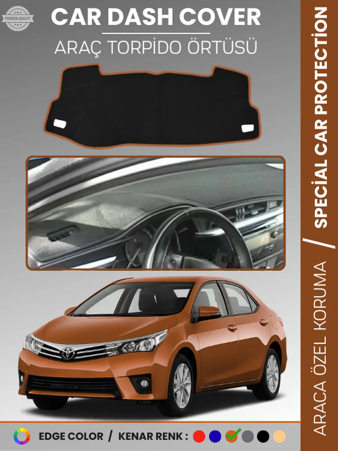 TOYOTA COROLLA E170 (2013-2019) Uyumlu Torpido Örtüsü Araca Özel Ön Göğüs Koruma
