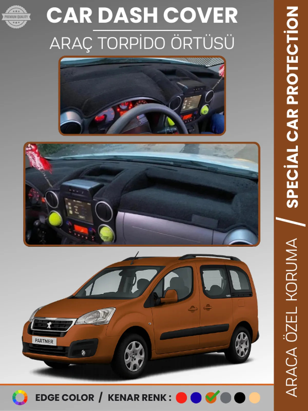 Peugeot PARTNER (2015-2020) Uyumlu Torpido Örtüsü Araca Özel Ön Göğüs Koruma