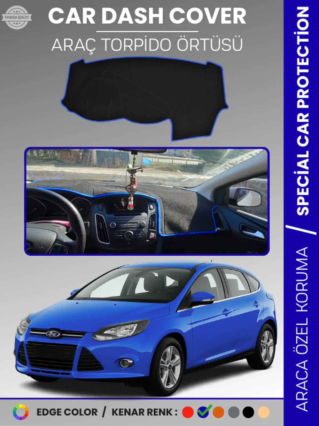 FORD FOCUS 3 (2011-2016) Uyumlu Torpido Örtüsü Araca Özel Ön Göğüs Koruma