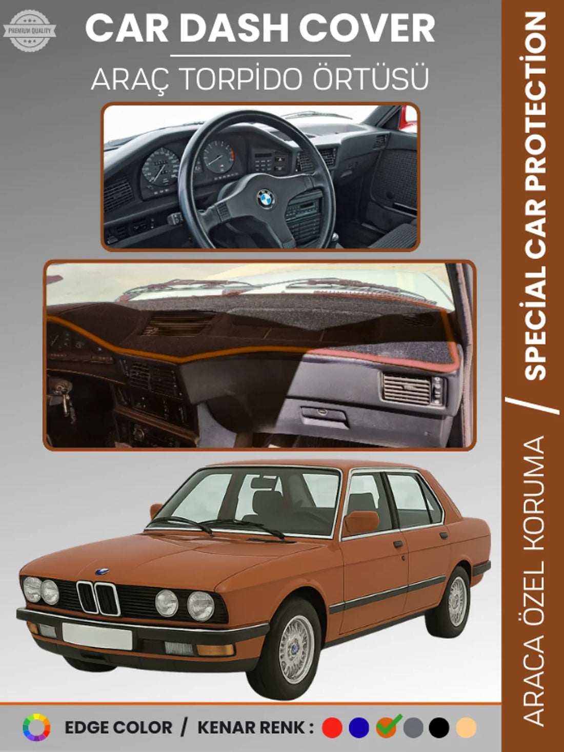 BMW E28 5 SERİSİ (1981-1988) Uyumlu Torpido Örtüsü Araca Özel Ön Göğüs Koruma