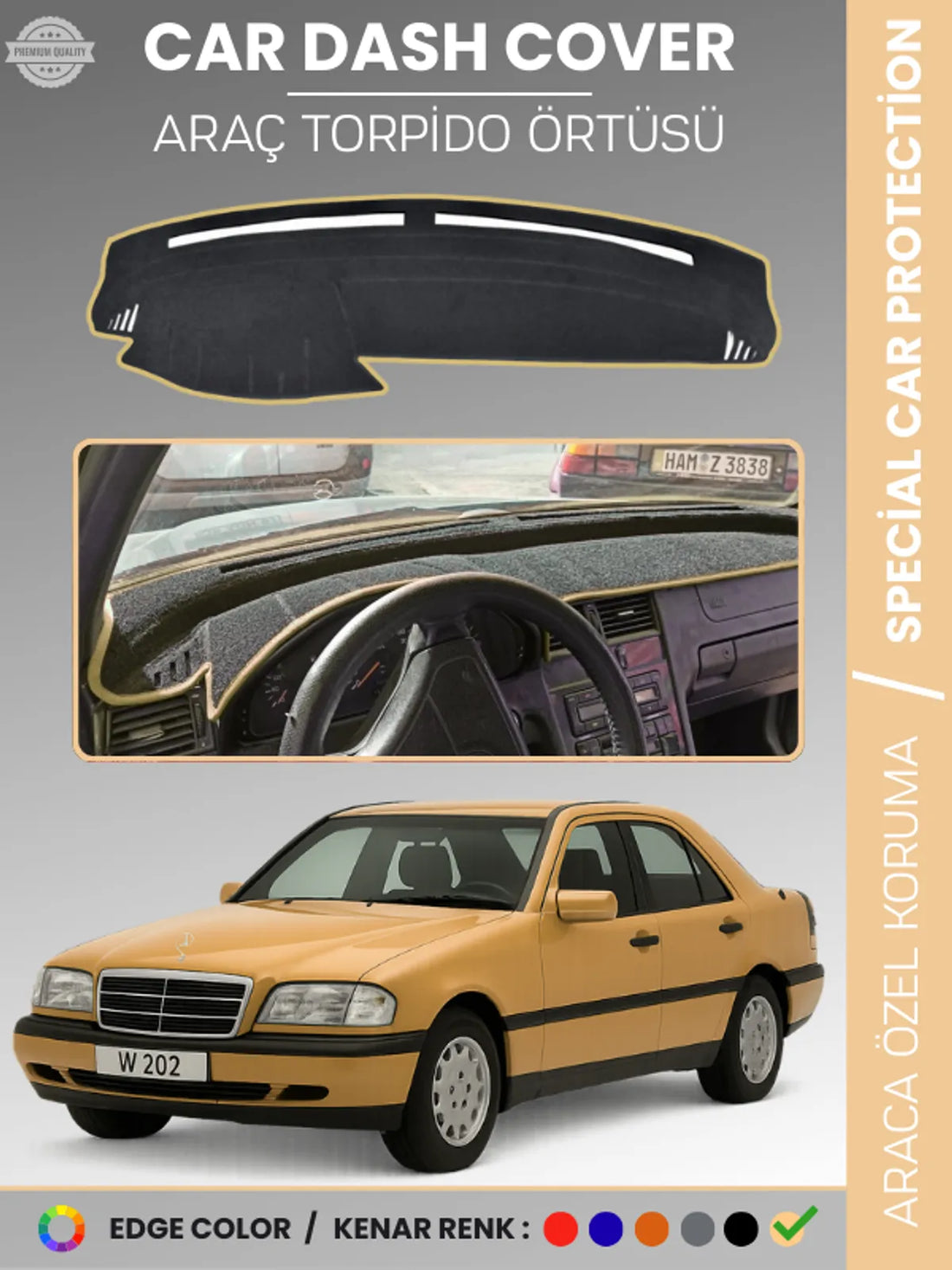 MERCEDES C CLASS W202 (1993-2000) Uyumlu Torpido Örtüsü Araca Özel Ön Göğüs Koruma