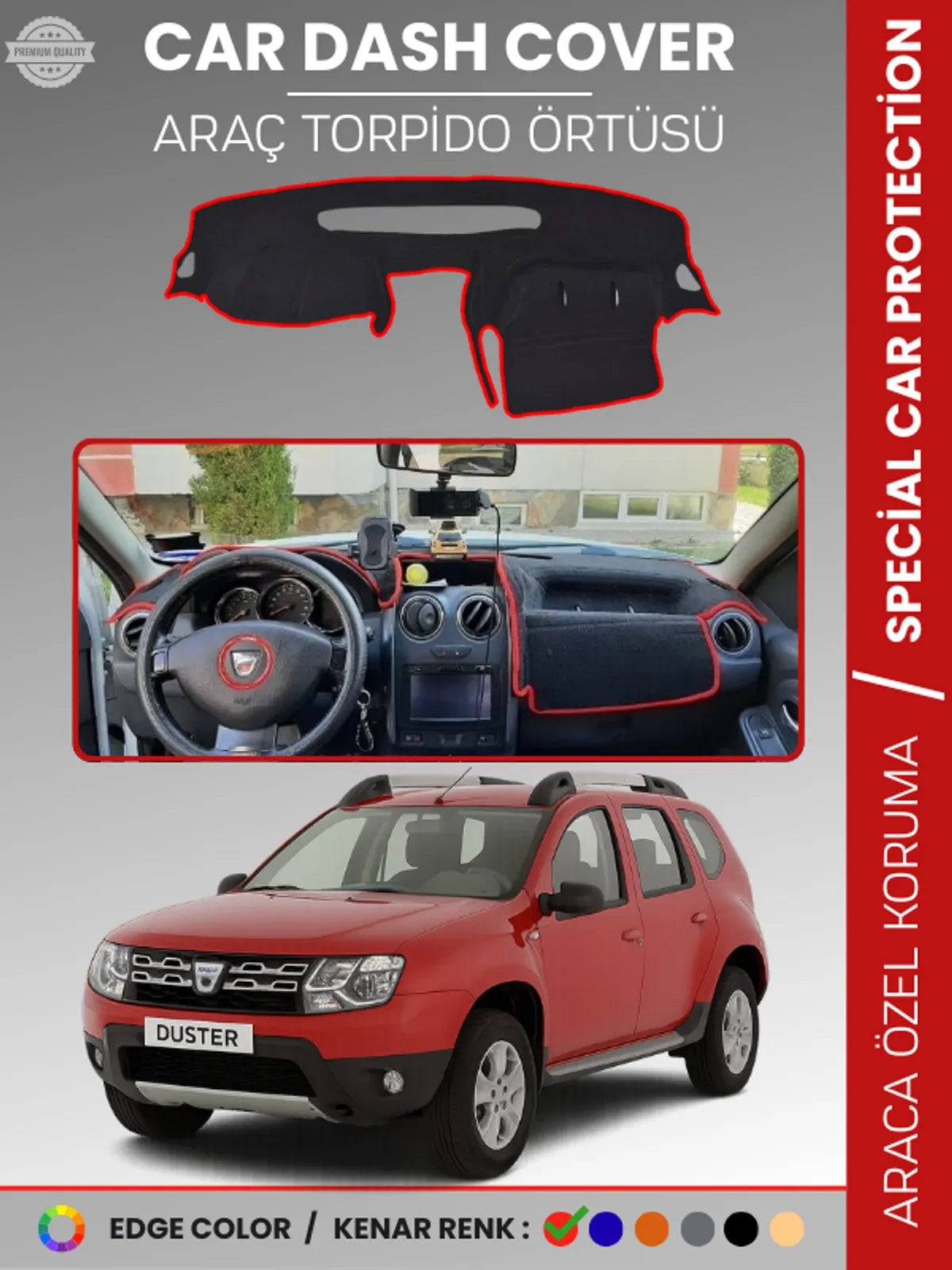 DACIA DUSTER (2015+) Uyumlu Torpido Örtüsü Araca Özel Ön Göğüs Koruma