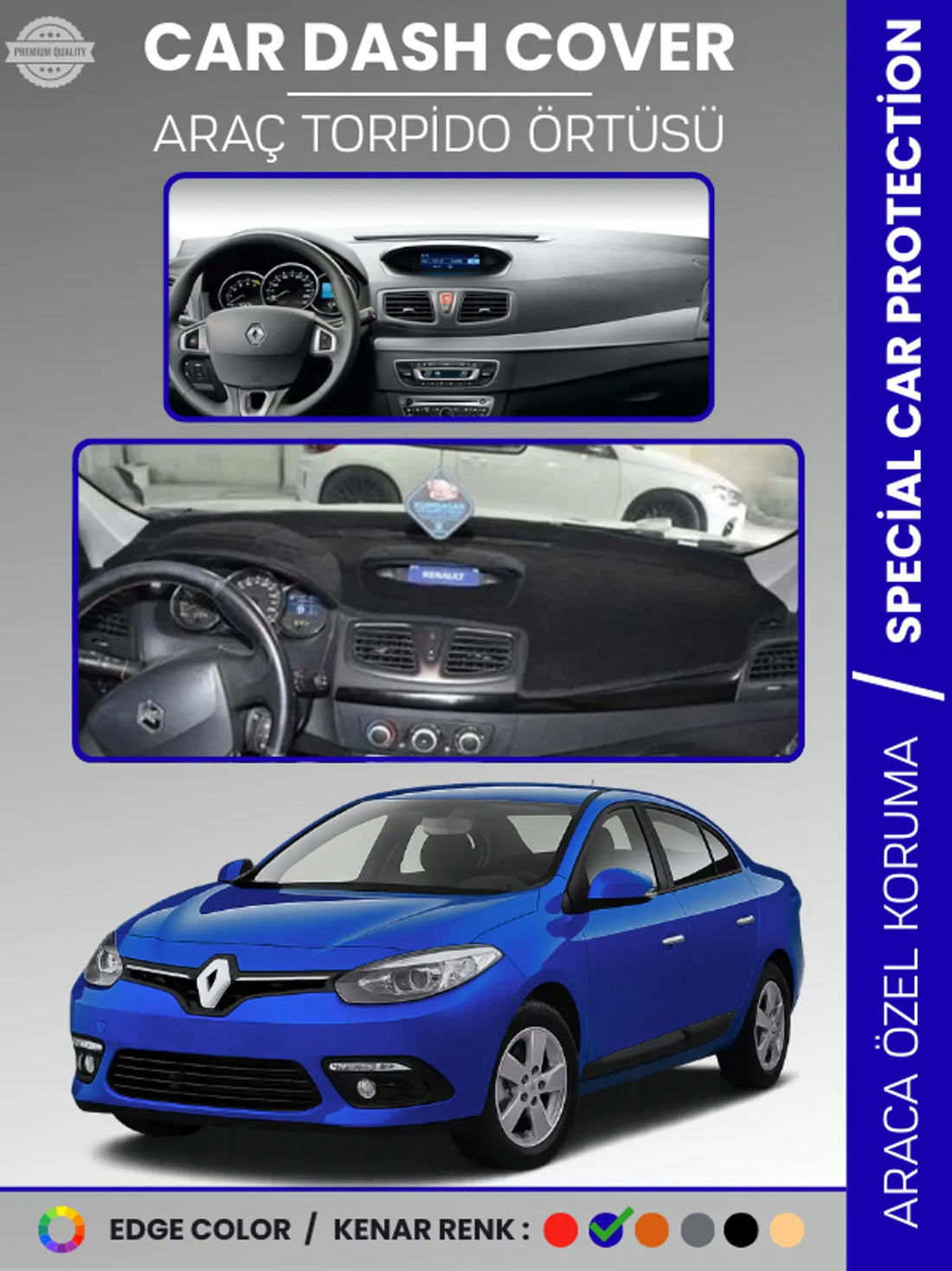 RENAULT FLUENCE NAVİGASYONSUZ KÜÇÜK EKRANLI (2009-2013) Uyumlu Torpido Örtüsü Araca Özel Ön Göğüs Koruma