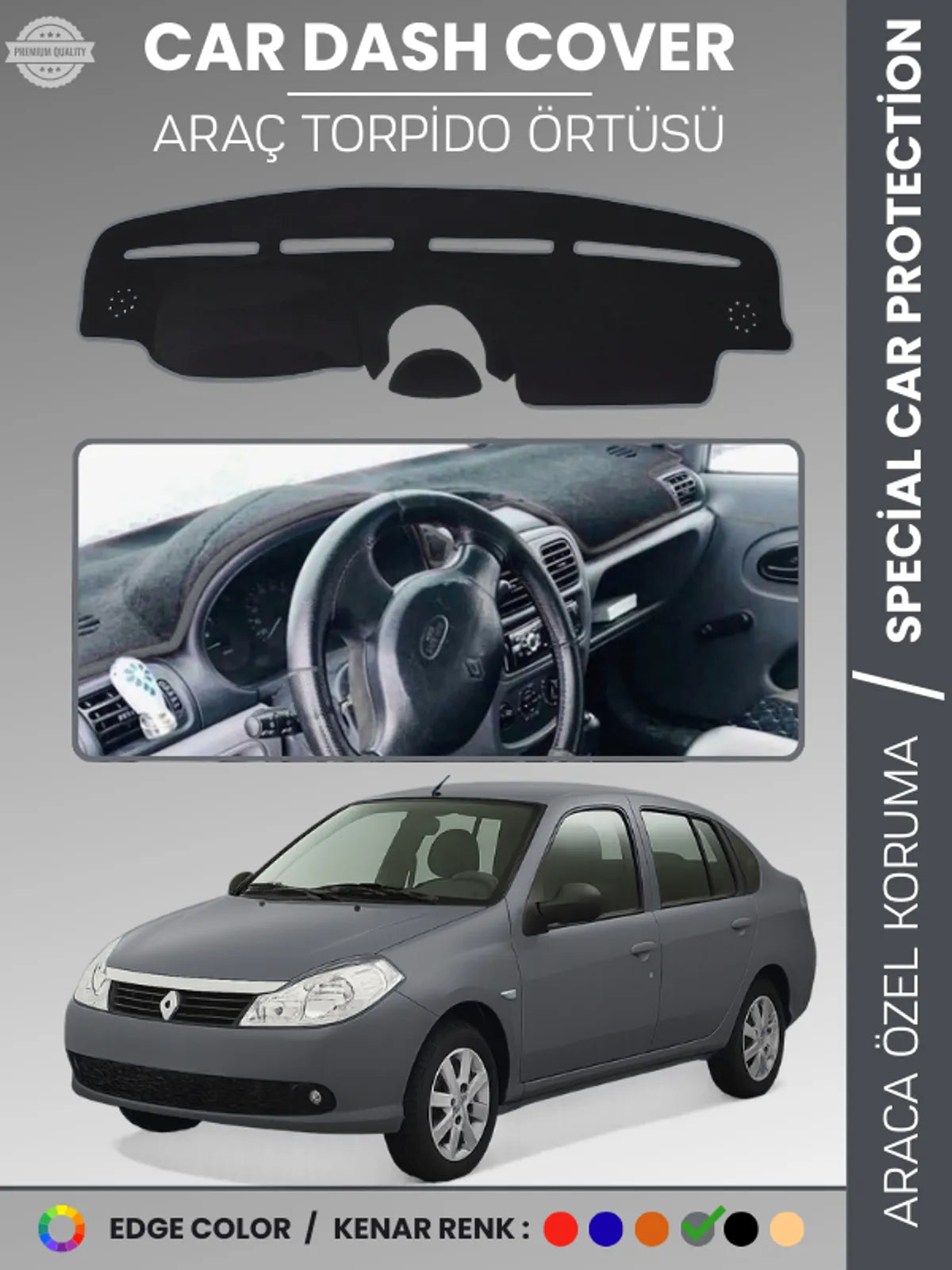 RENAULT SYMBOL 2 AIRBAGLI (2008-2013) Uyumlu Torpido Örtüsü Araca Özel Ön Göğüs Koruma
