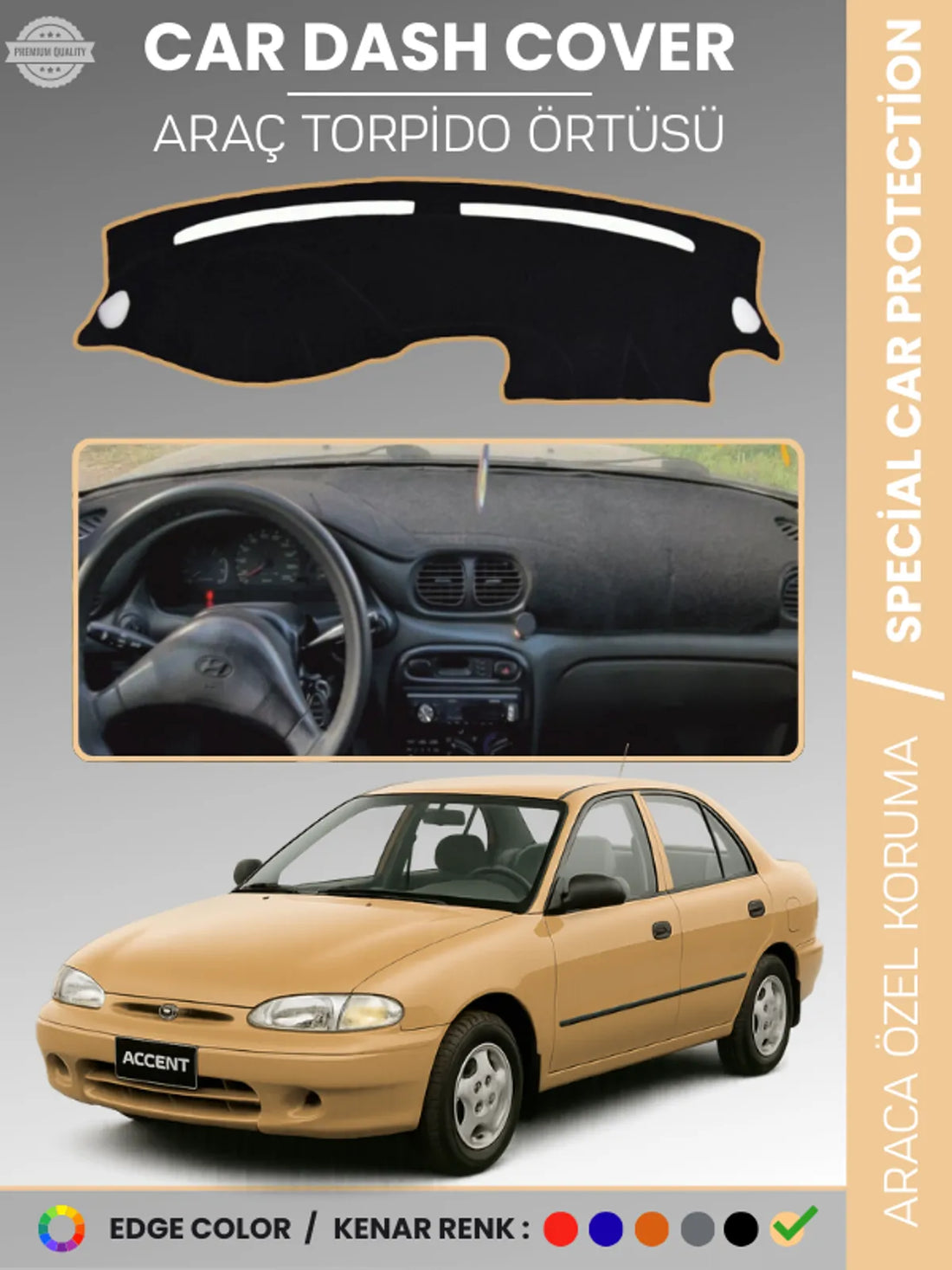 HYUNDAİ ACCENT YUMURTA KASA (1993-1999) Uyumlu Torpido Örtüsü Araca Özel Ön Göğüs Koruma