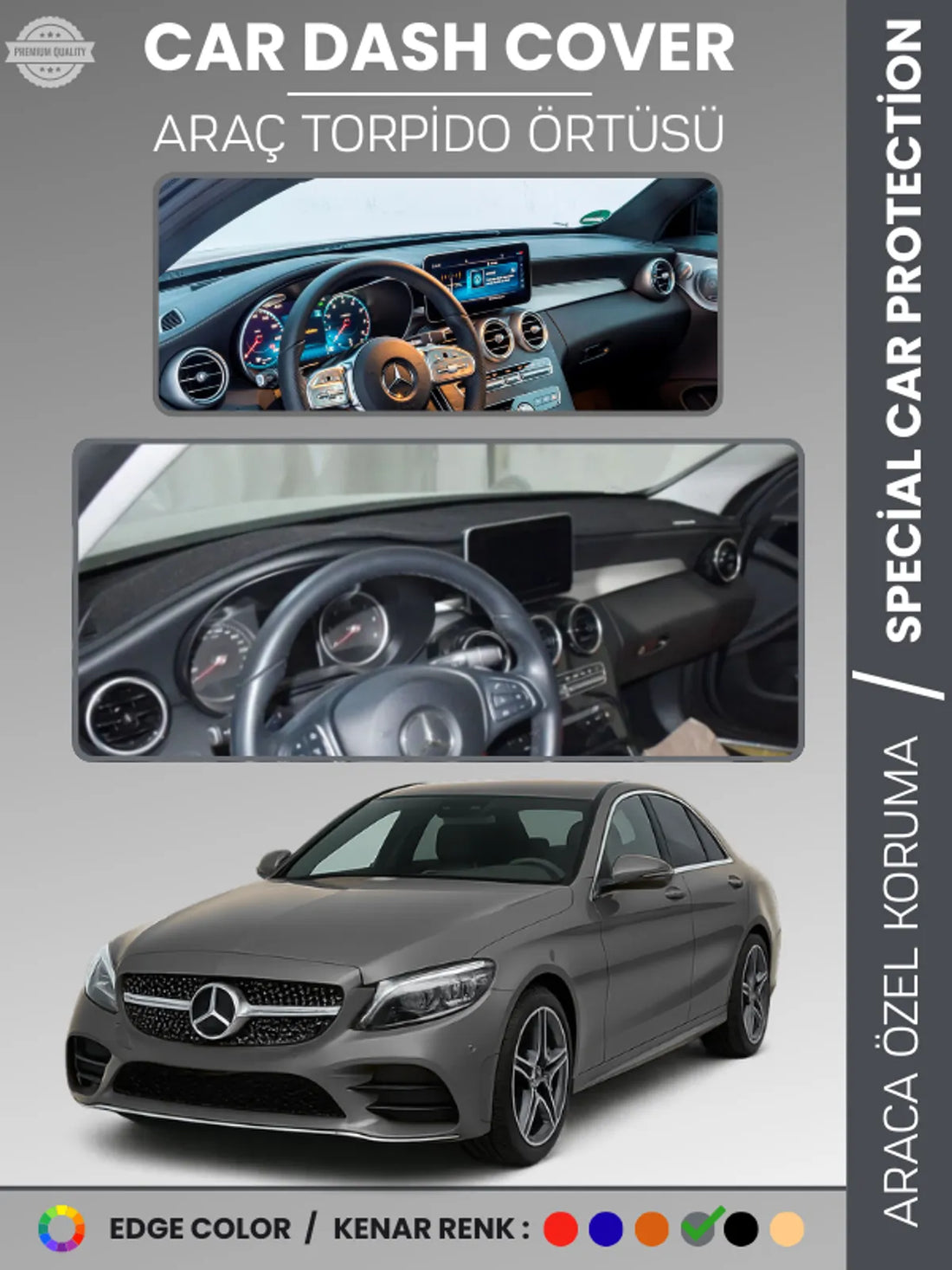 MERCEDES C-CLASS W205 (2014-2020) Uyumlu Torpido Örtüsü Araca Özel Ön Göğüs Koruma