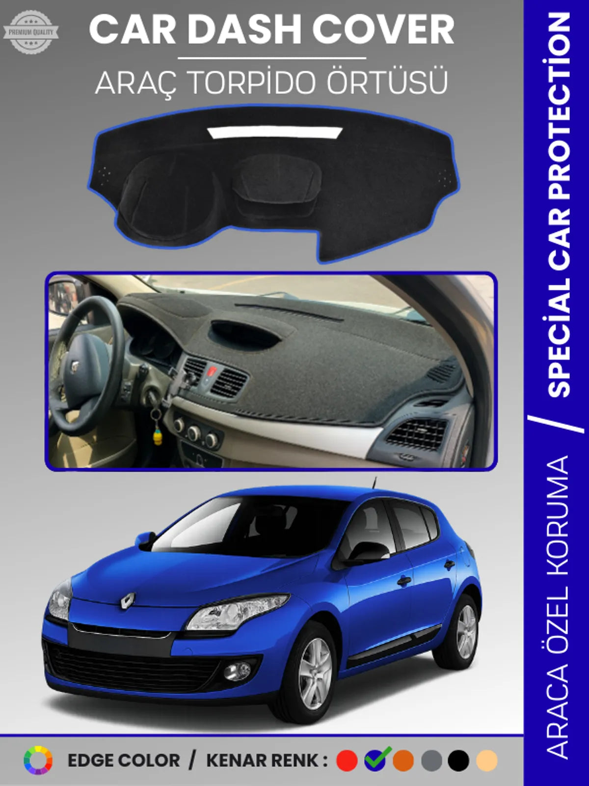 RENAULT MEGANE 3 NAVİGASYONSUZ (2009-2016) Uyumlu Torpido Örtüsü Araca Özel Ön Göğüs Koruma