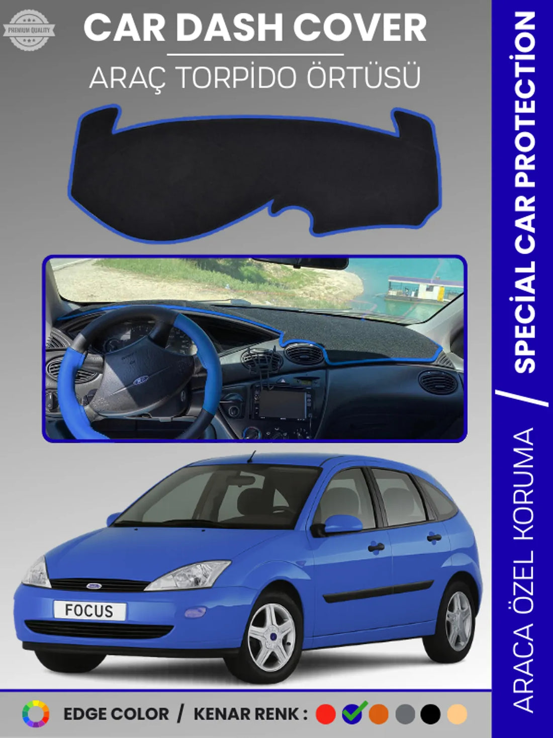 FORD FOCUS 1 (1998-2005) Uyumlu Torpido Örtüsü Araca Özel Ön Göğüs Koruma
