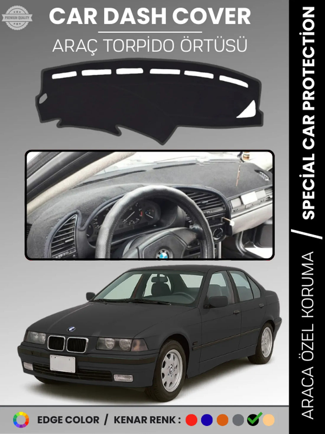 BMW E36 (1990-2000) Uyumlu Torpido Örtüsü Araca Özel Ön Göğüs Koruma