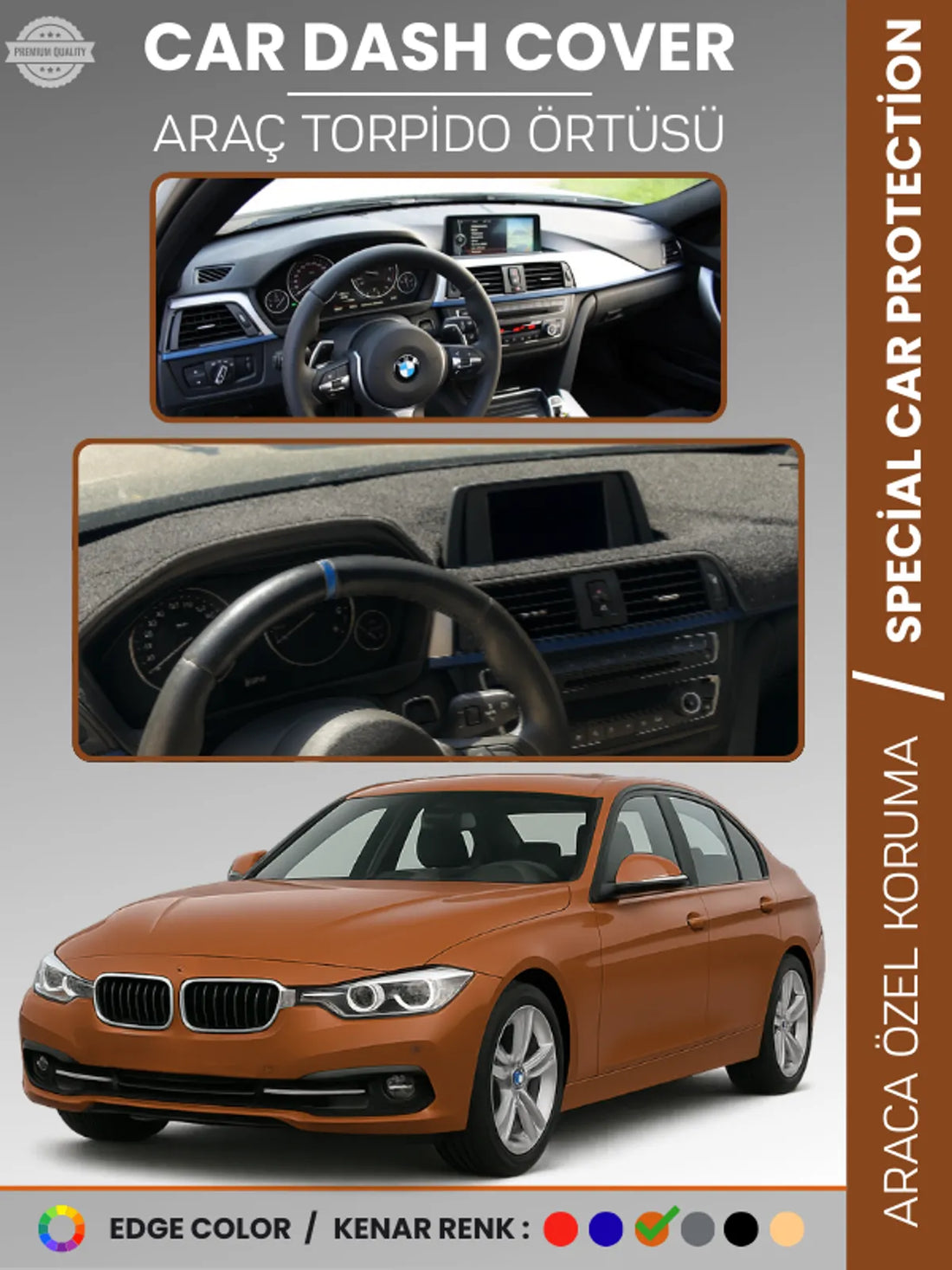 Bmw F30 (2013-2019) Uyumlu Torpido Örtüsü Araca Özel Ön Göğüs Koruma