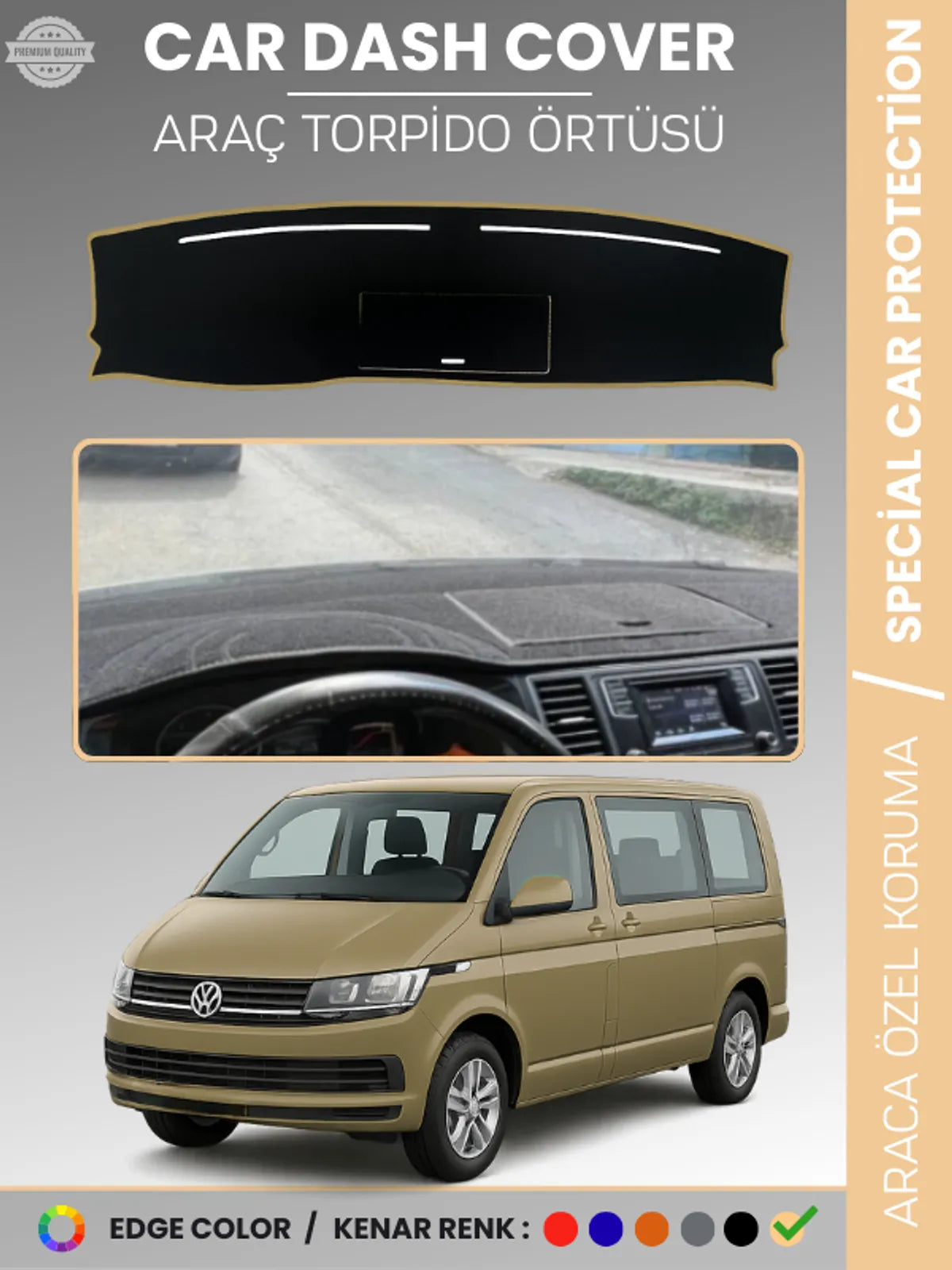 VOLKSWAGEN TRANSPORTER T6 KAPAKLI MODEL (2015-2020) Uyumlu Torpido Örtüsü Araca Özel Ön Göğüs Koruma