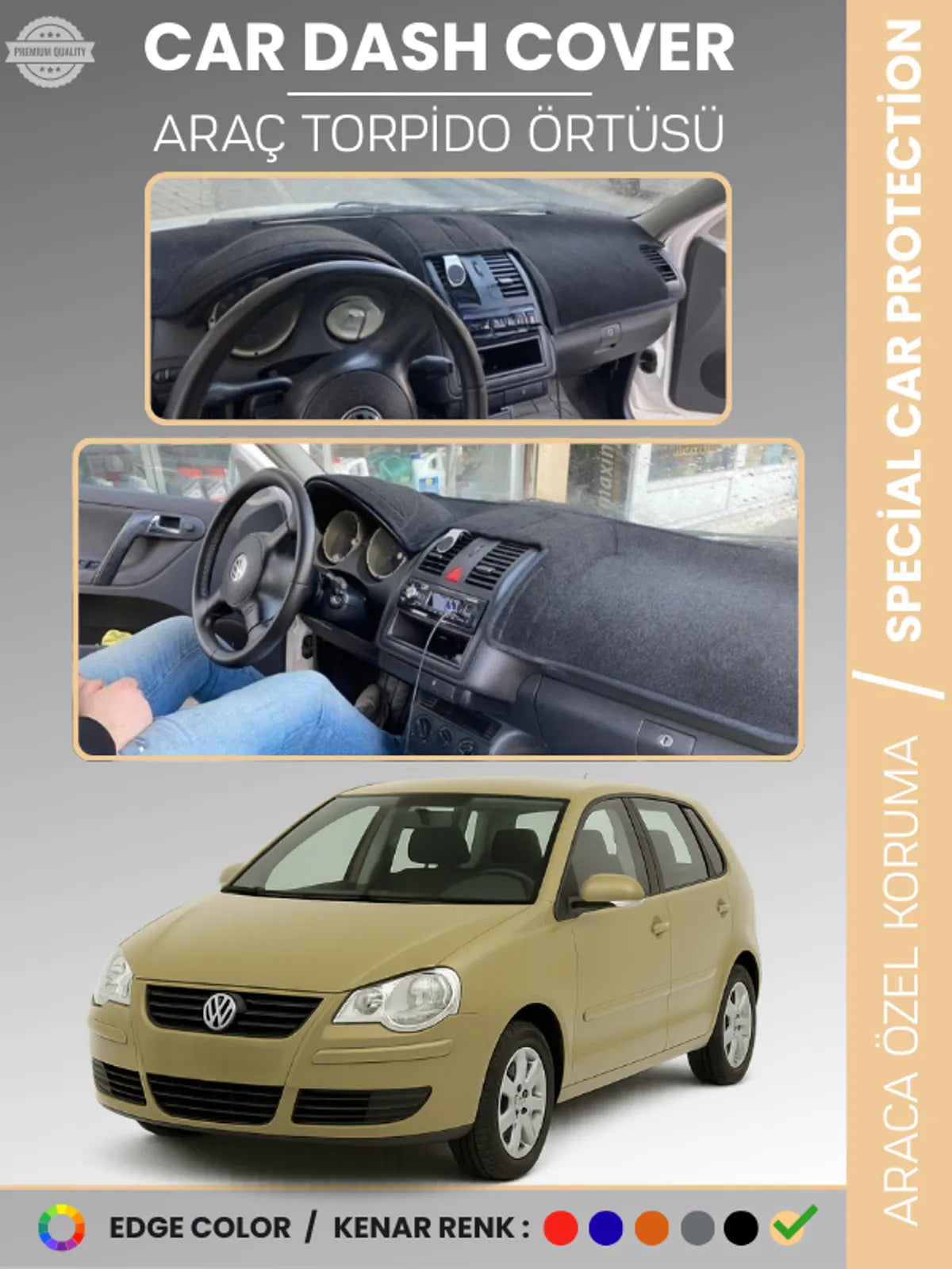 VOLKSWAGEN POLO DÜRBÜN GÖGÜS (2001-2009) Uyumlu Torpido Örtüsü Araca Özel Ön Göğüs Koruma