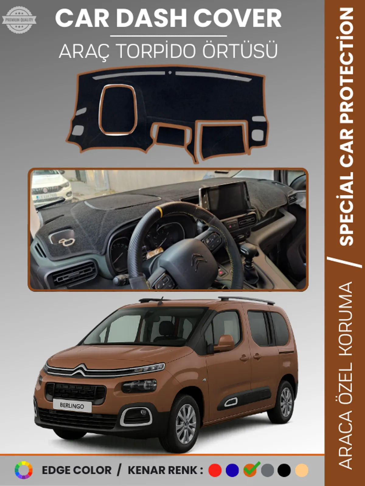 CITROEN BERLİNGO (2018-20025) Uyumlu Torpido Örtüsü Araca Özel Ön Göğüs Koruma
