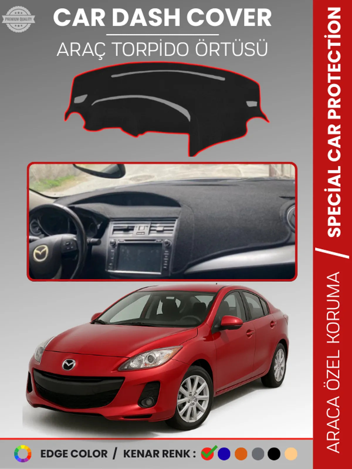 MAZDA 3 (2009-2013) Uyumlu Torpido Örtüsü Araca Özel Ön Göğüs Koruma