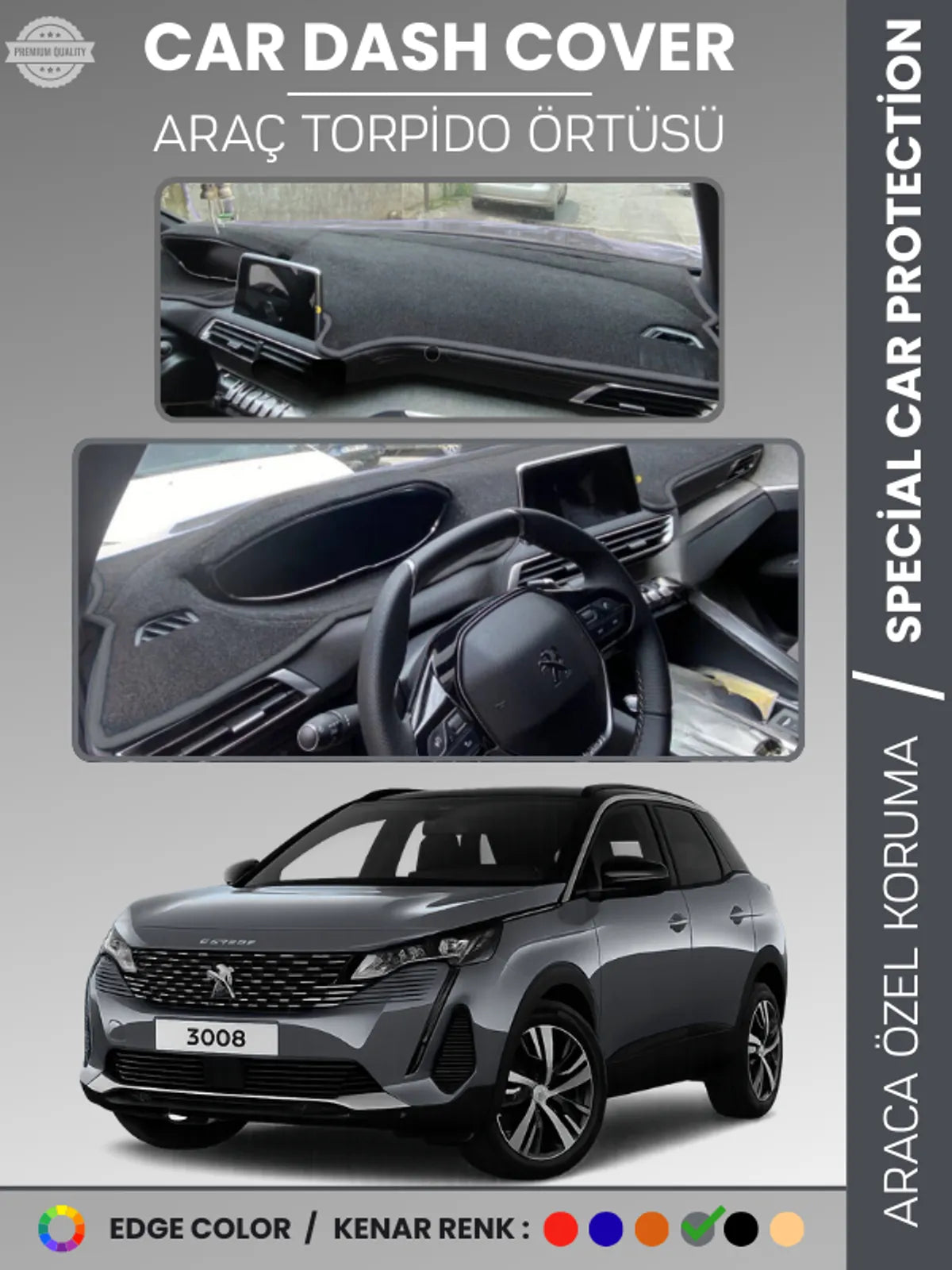 PEUGEOT 3008 EKRANLI (2021+) Uyumlu Torpido Örtüsü Araca Özel Ön Göğüs Koruma