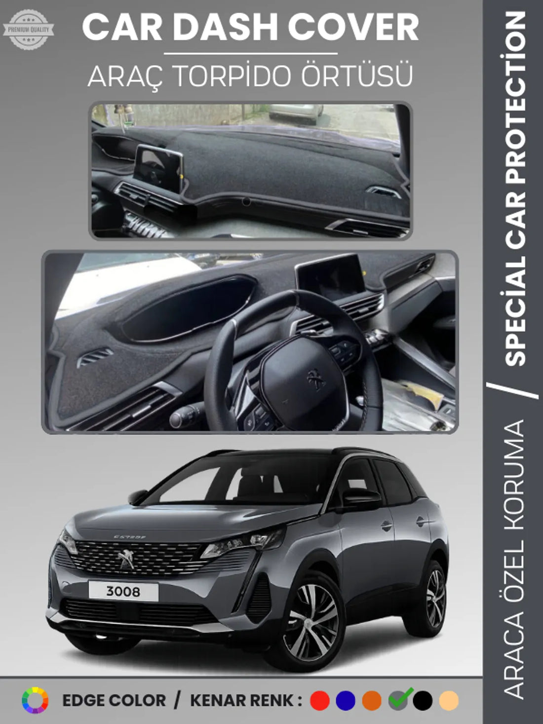 PEUGEOT 3008 EKRANLI (2021+) Uyumlu Torpido Örtüsü Araca Özel Ön Göğüs Koruma