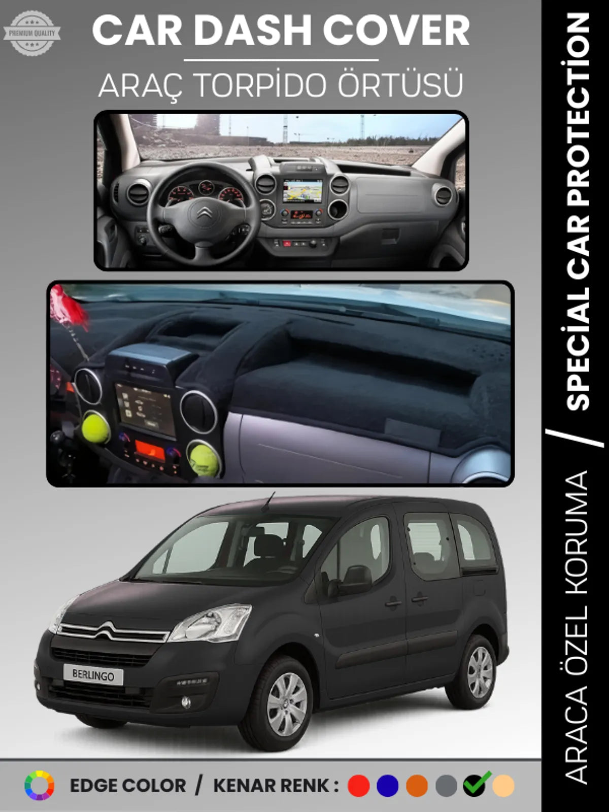 CITROEN BERLİNGO (2015-2020) Uyumlu Torpido Örtüsü Araca Özel Ön Göğüs Koruma