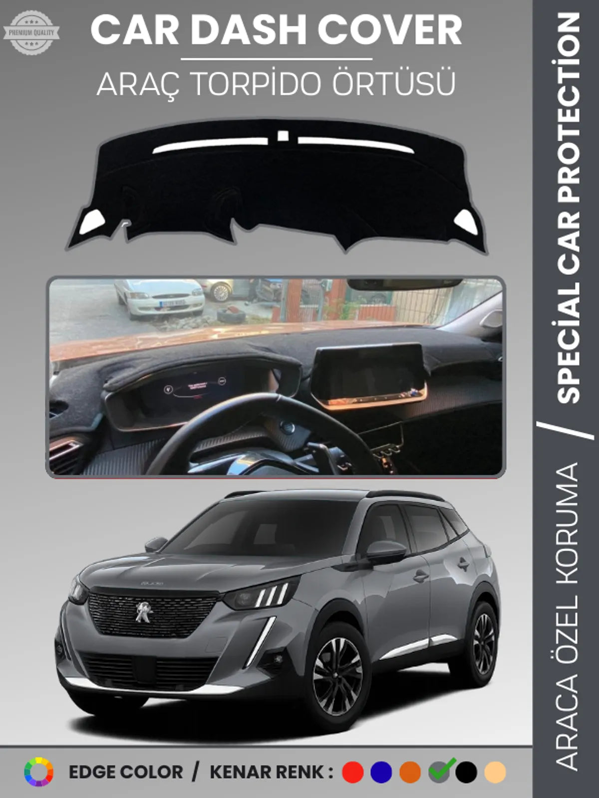 PEUGEOT 2008 (2019-2021) Uyumlu Torpido Örtüsü Araca Özel Ön Göğüs Koruma