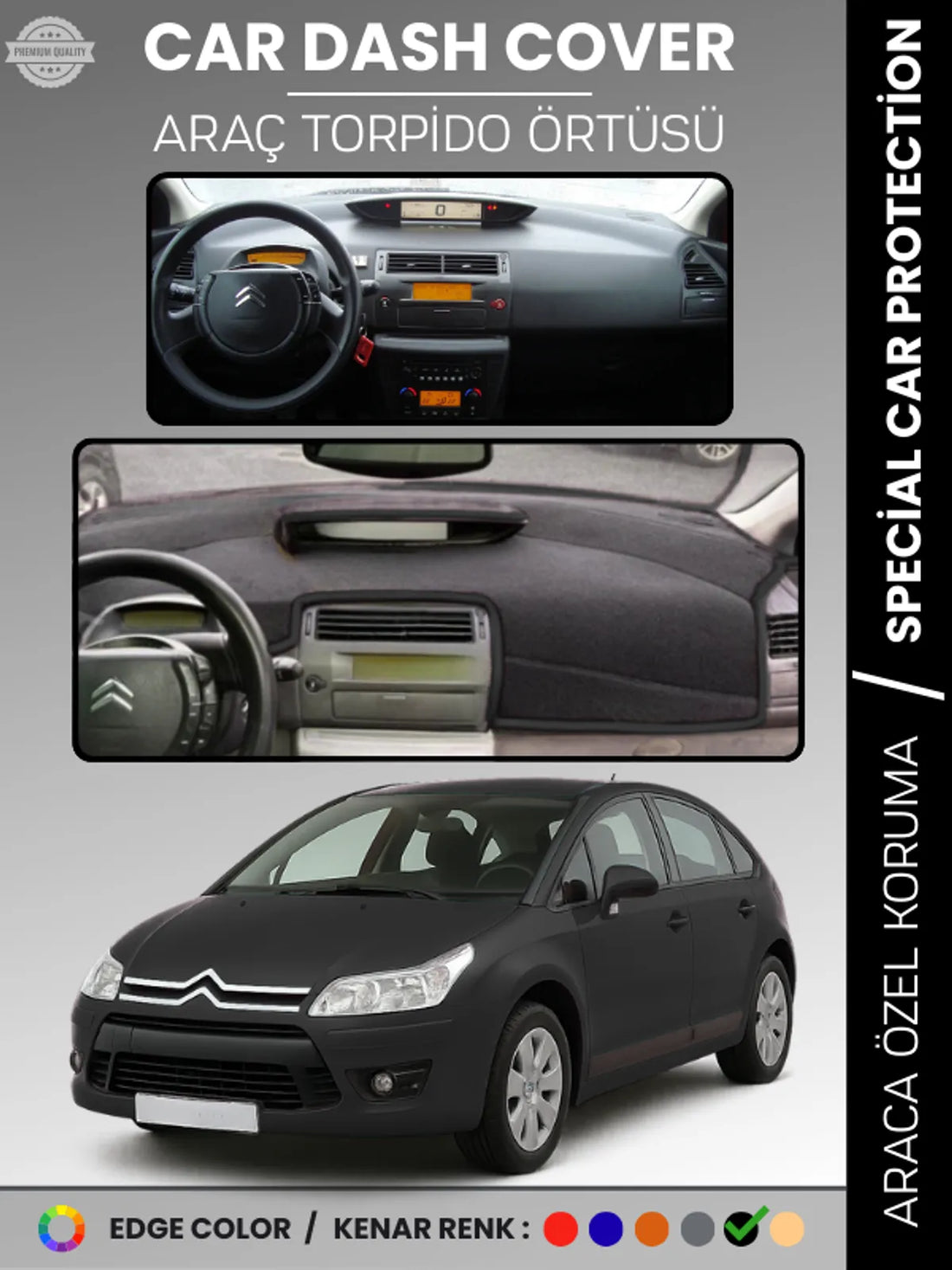 CITROEN C4 (2004-2009) Uyumlu Torpido Örtüsü Araca Özel Ön Göğüs Koruma