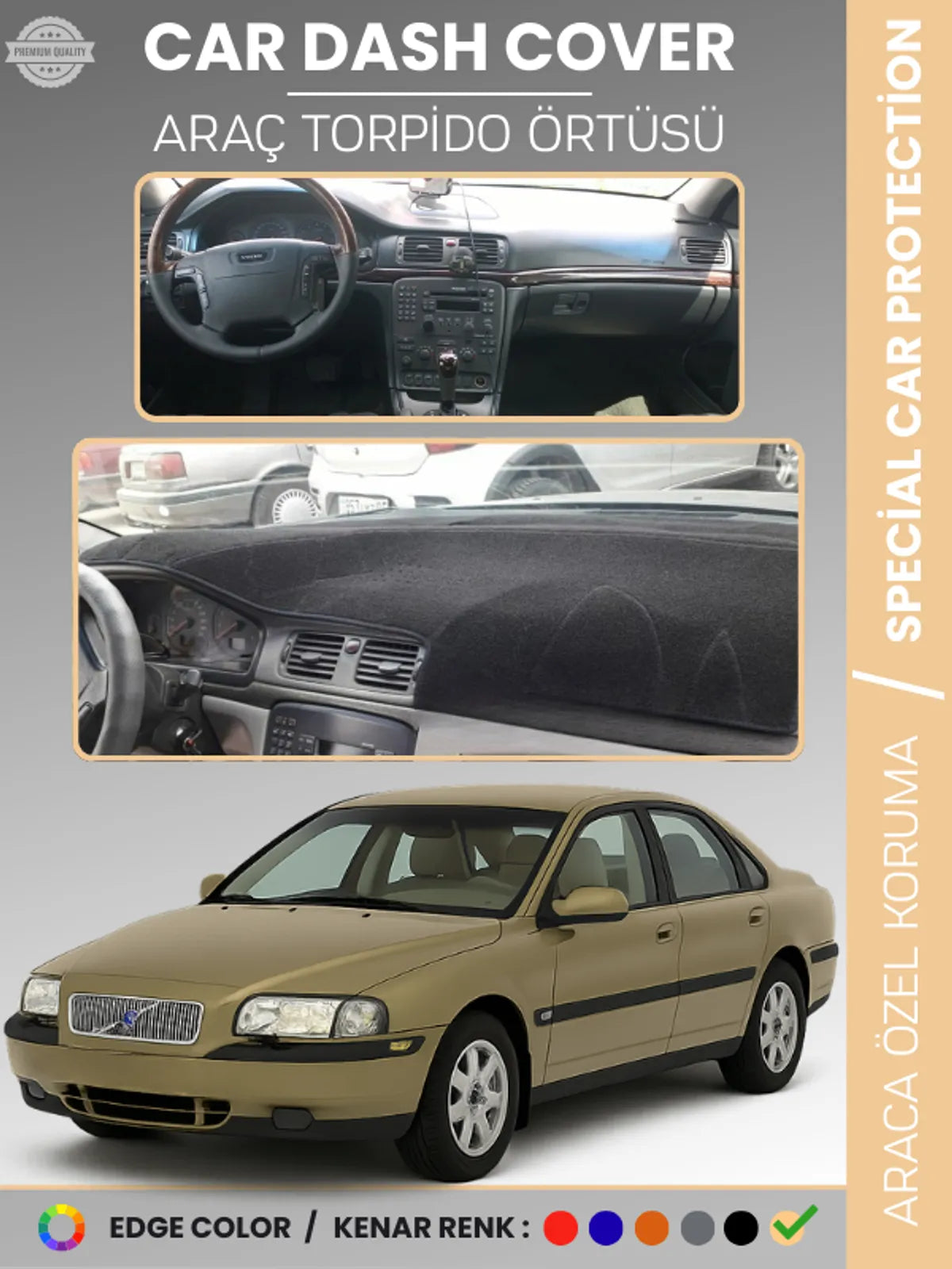 VOLVO S80 (1998-2006) Uyumlu Torpido Örtüsü Araca Özel Ön Göğüs Koruma