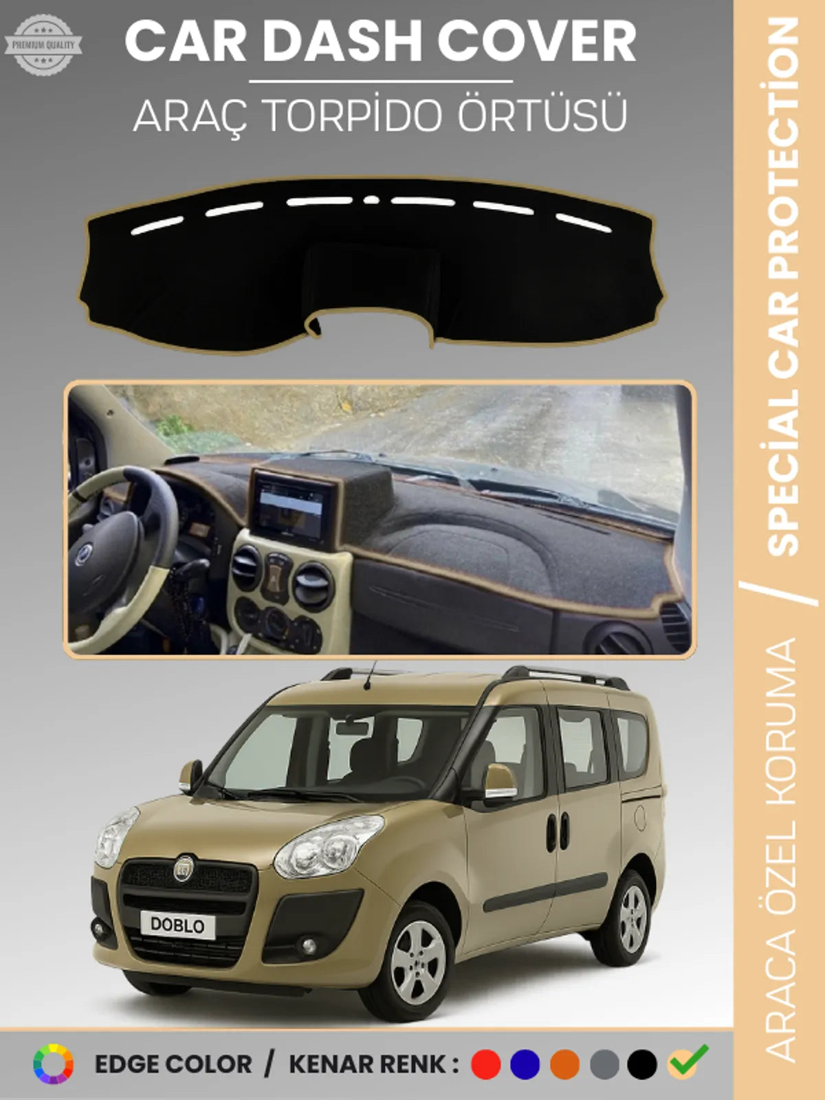 FIAT DOBLO (2008-2013) Uyumlu Torpido Örtüsü Araca Özel Ön Göğüs Koruma