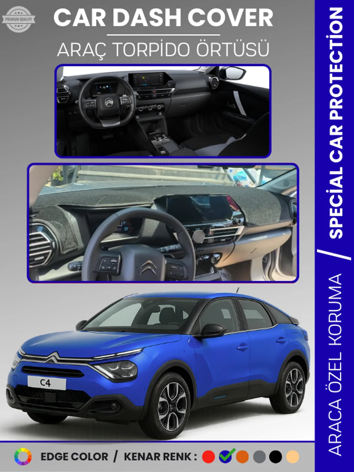 CITROEN C4 (2020-2025) Uyumlu Torpido Örtüsü Araca Özel Ön Göğüs Koruma