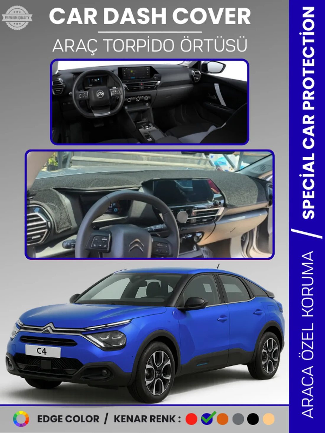 CITROEN C4 (2020-2025) Uyumlu Torpido Örtüsü Araca Özel Ön Göğüs Koruma