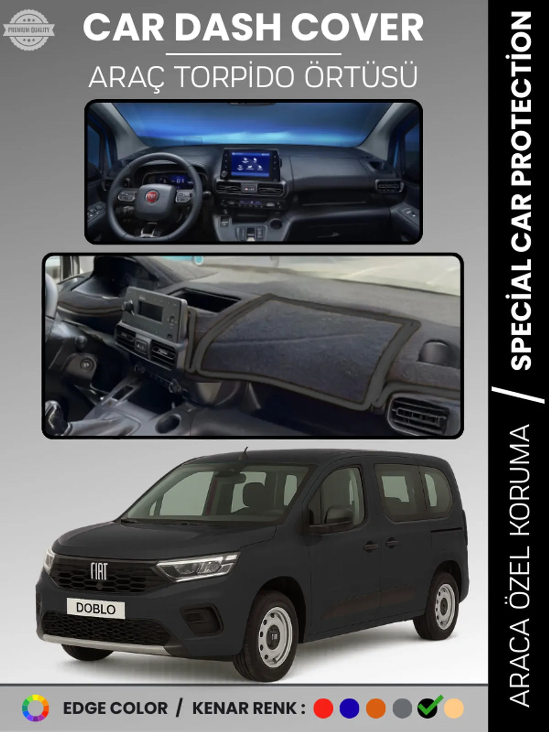 Fiat DOBLO (2023+) Uyumlu Torpido Örtüsü Araca Özel Ön Göğüs Koruma