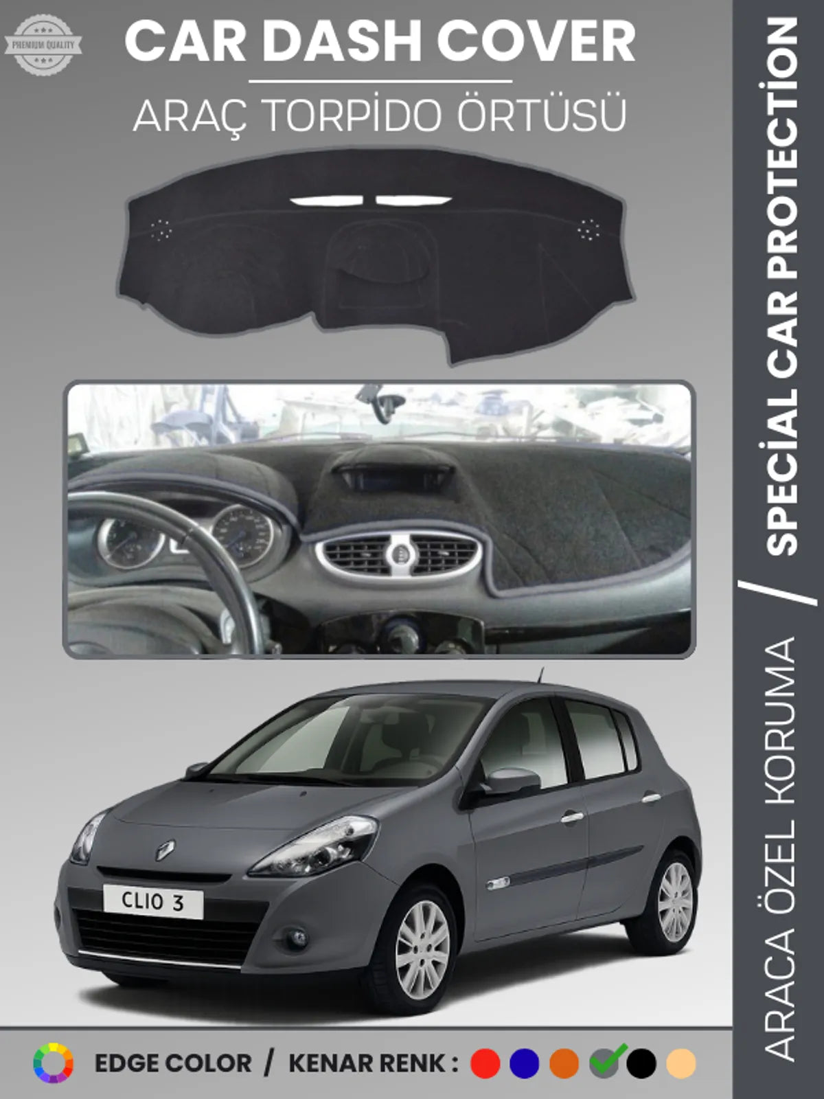 RENAULT CLIO 3 (2009-2014) Uyumlu Torpido Örtüsü Araca Özel Ön Göğüs Koruma