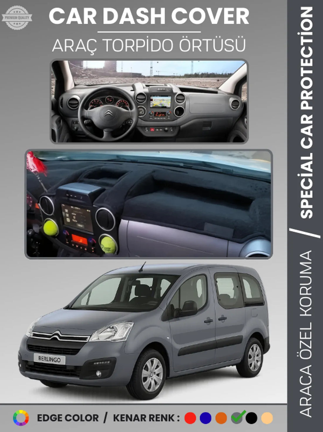 CITROEN BERLİNGO (2015-2020) Uyumlu Torpido Örtüsü Araca Özel Ön Göğüs Koruma