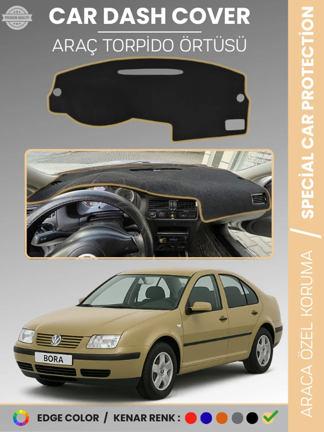 VOLKSWAGEN BORA (1997-2003) Uyumlu Torpido Örtüsü Araca Özel Ön Göğüs Koruma