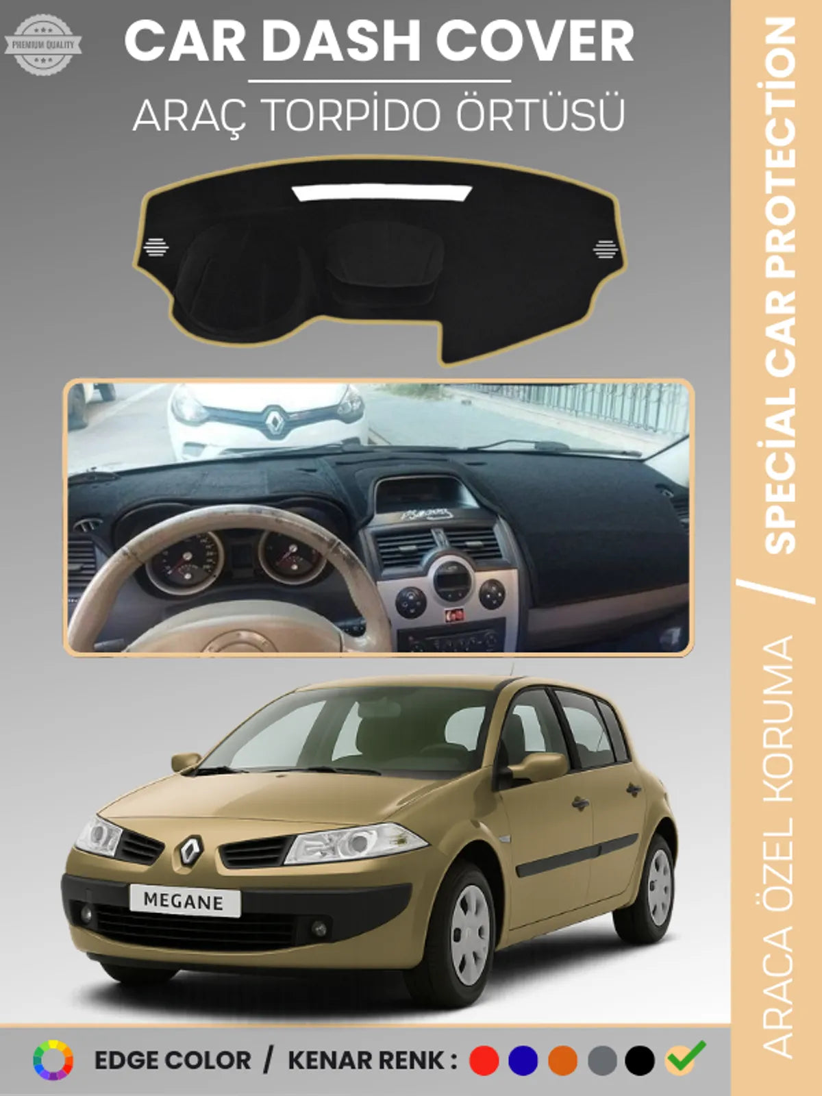 RENAULT MEGANE 2 NAVİGASYONSUZ (2003-2009) Uyumlu Torpido Örtüsü Araca Özel Ön Göğüs Koruma