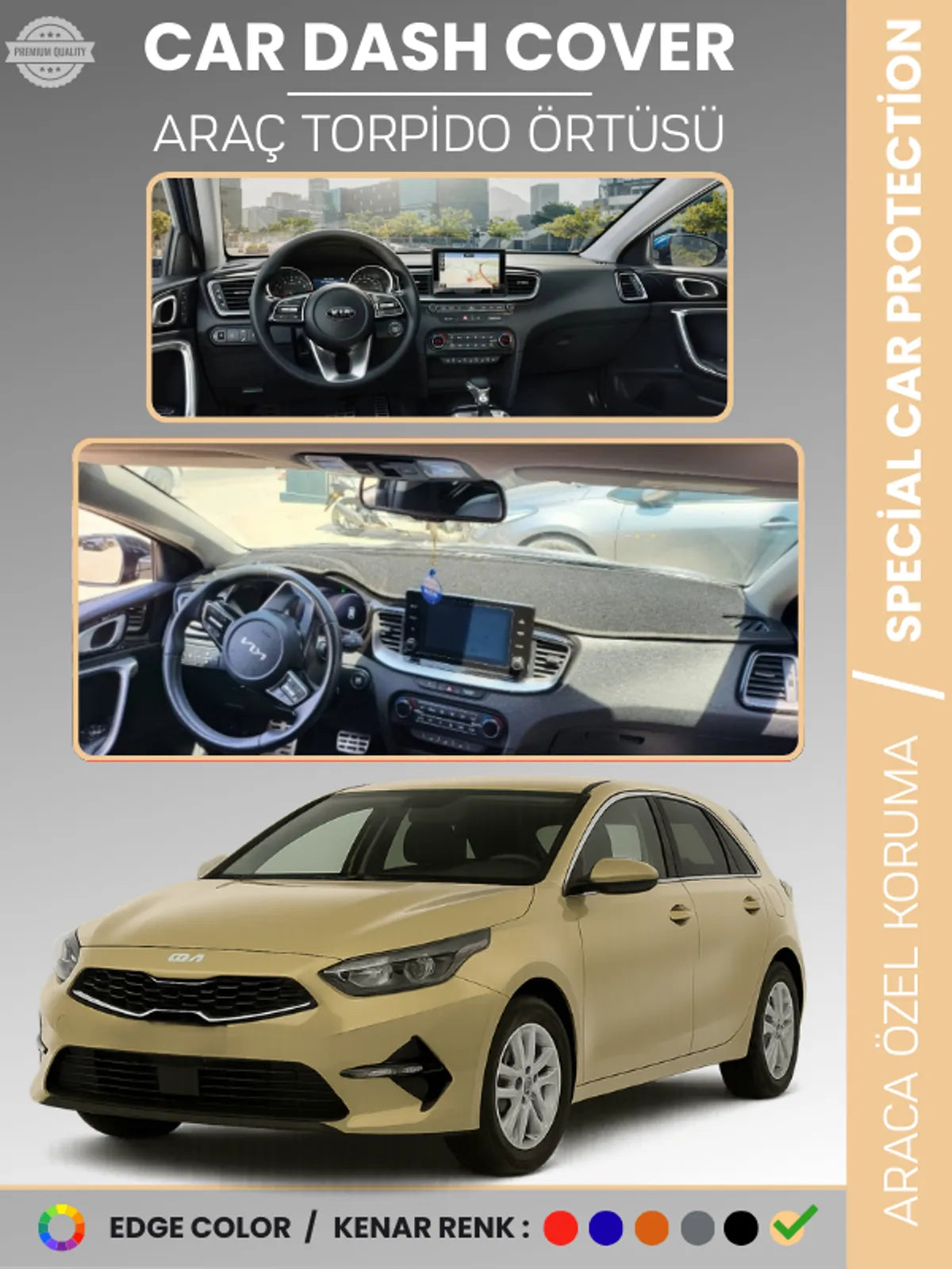 KIA CEED CD KASA (2018-2024) Uyumlu Torpido Örtüsü Araca Özel Ön Göğüs Koruma