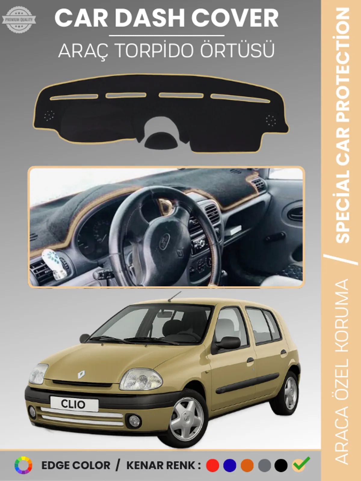 RENAULT CLIO 2 AIRBAGLI (2001-2012) Uyumlu Torpido Örtüsü Araca Özel Ön Göğüs Koruma