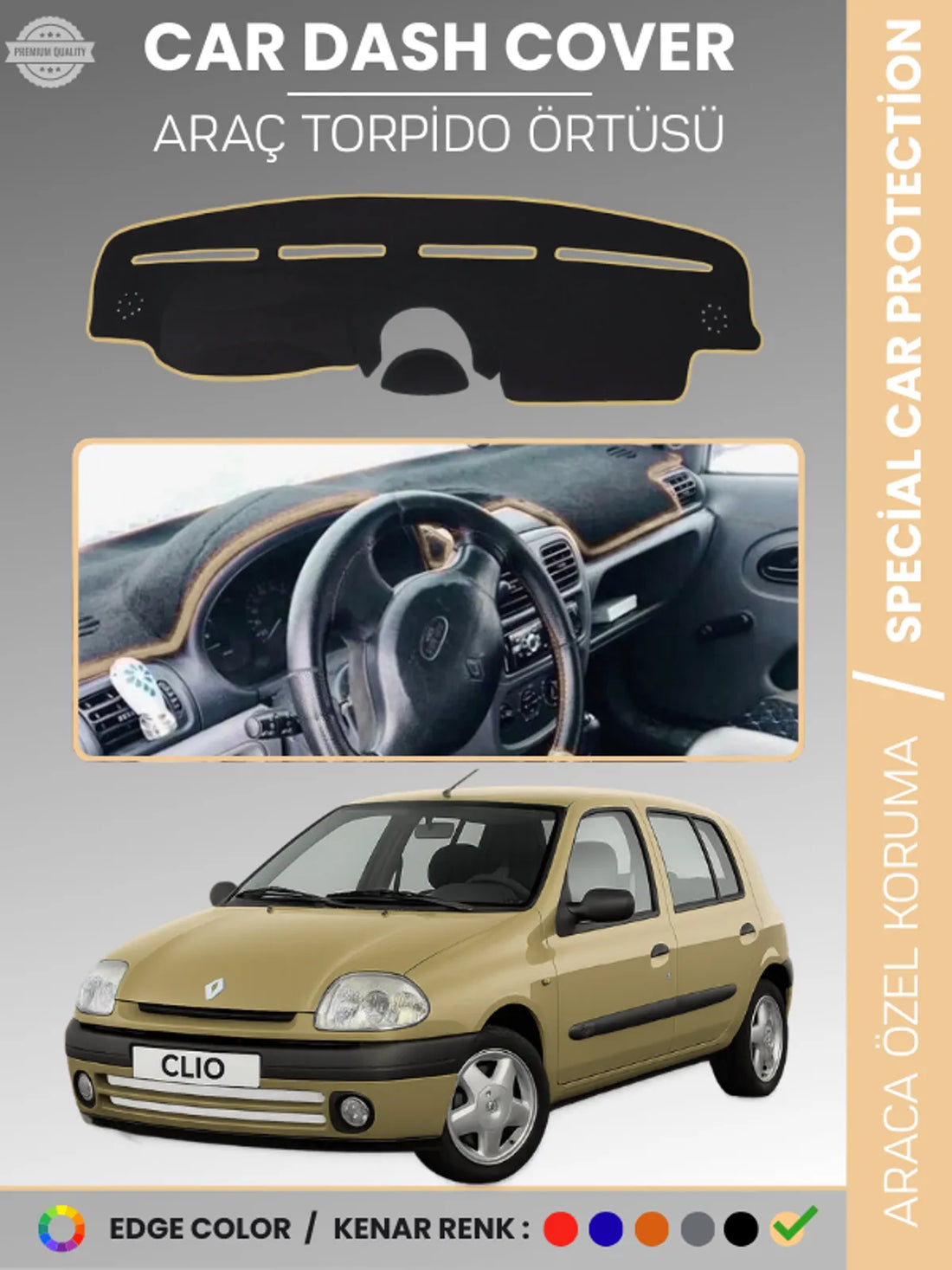 RENAULT CLIO 2 AIRBAGLI (2001-2012) Uyumlu Torpido Örtüsü Araca Özel Ön Göğüs Koruma