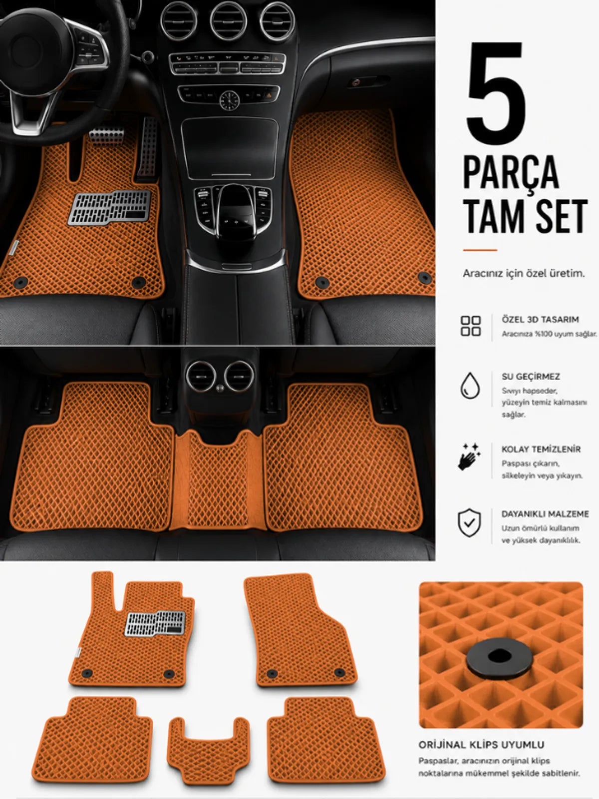 BMW 1 Serisi-E87 (2004-2011) Araca Özel EVA Oto Paspas Seti Topukluk Dahil Tam Set