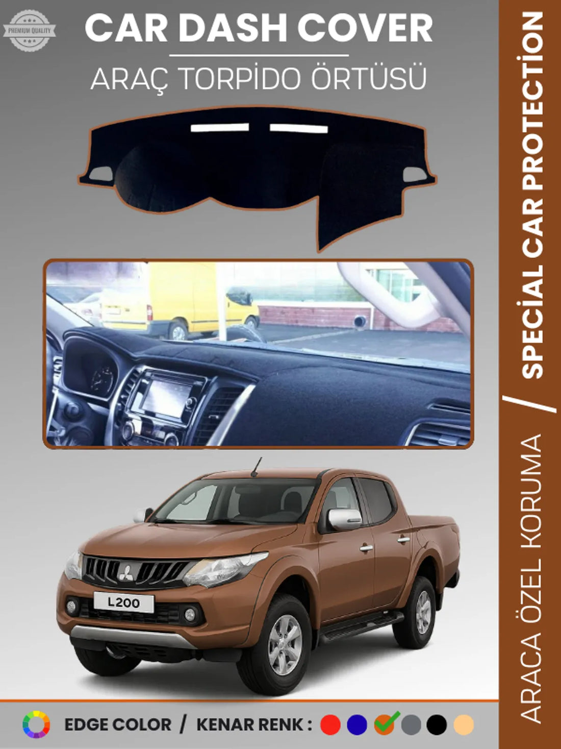 MITSUBISHI L200 (2015-2021) Uyumlu Torpido Örtüsü Araca Özel Ön Göğüs Koruma