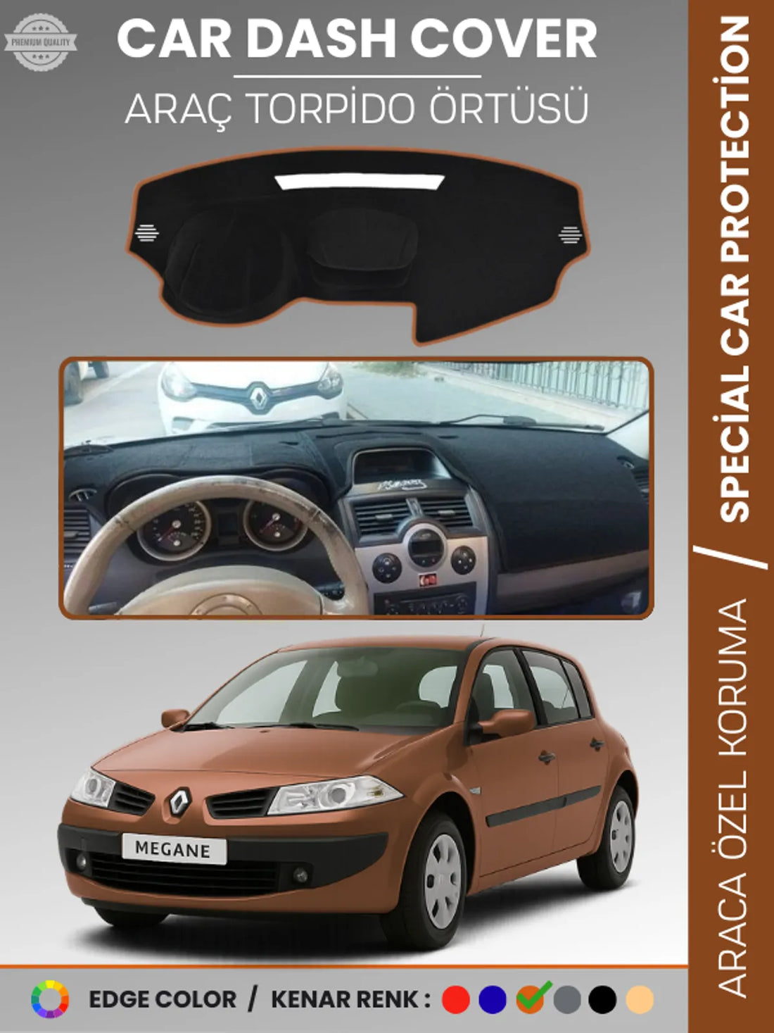 RENAULT MEGANE 2 NAVİGASYONSUZ (2003-2009) Uyumlu Torpido Örtüsü Araca Özel Ön Göğüs Koruma