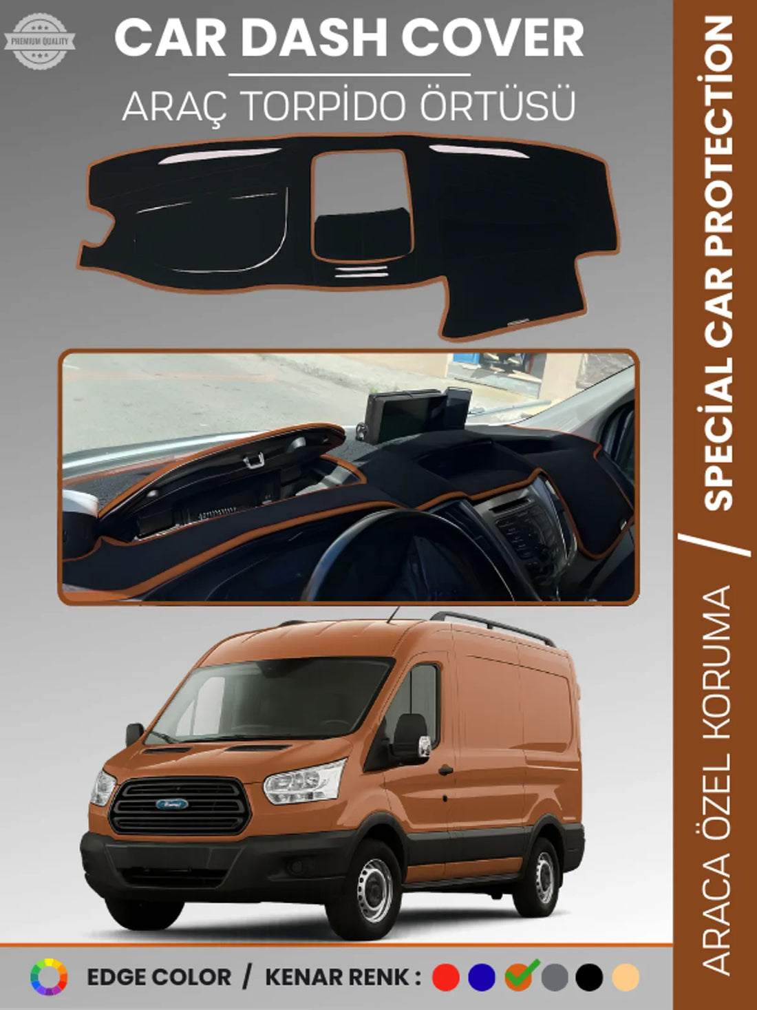 FORD TRANSİT V363 (2014-2019) Uyumlu Torpido Örtüsü Araca Özel Ön Göğüs Koruma