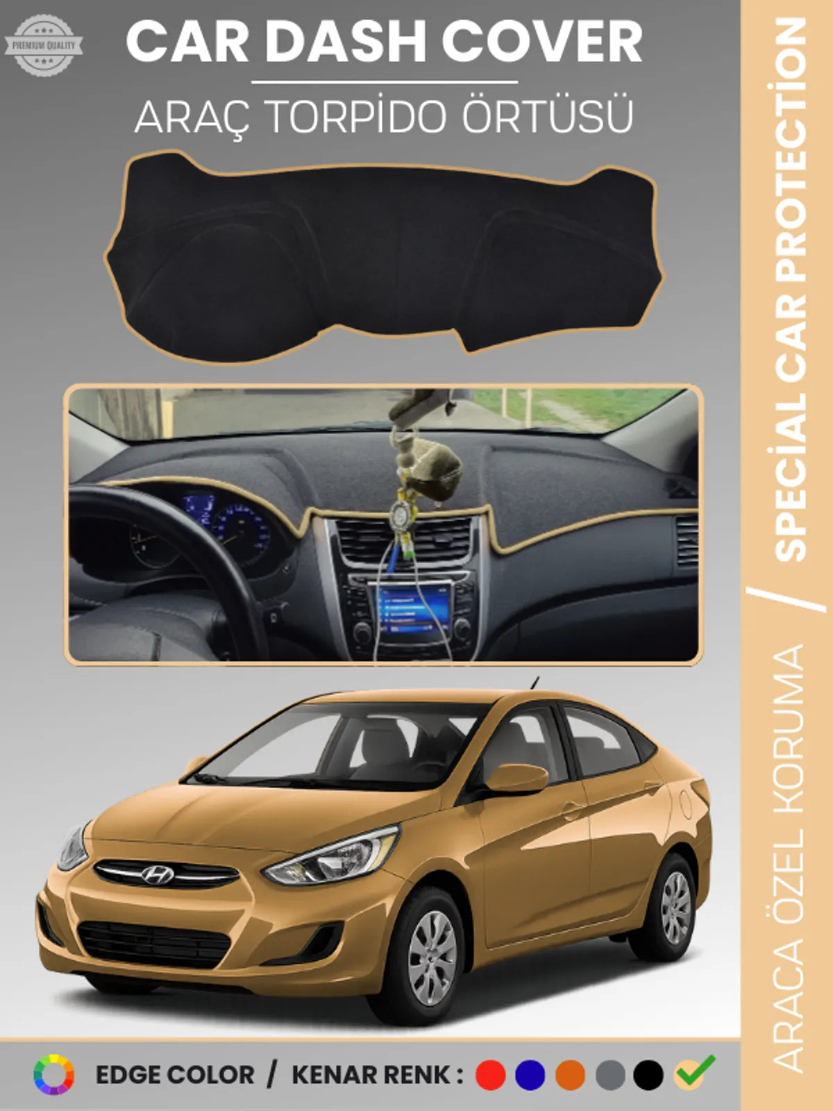HYUNDAİ ACCENT BLUE (2011-2017) Uyumlu Torpido Örtüsü Araca Özel Ön Göğüs Koruma