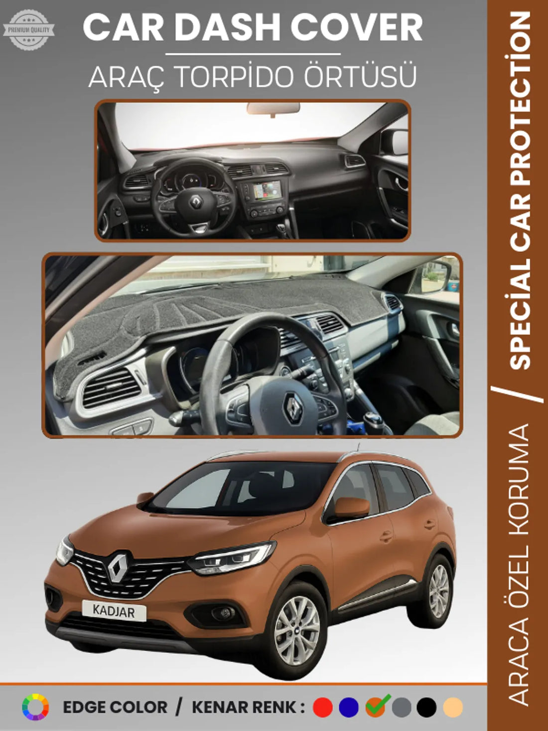 RENAULT KADJAR (2015-2022) Uyumlu Torpido Örtüsü Araca Özel Ön Göğüs Koruma