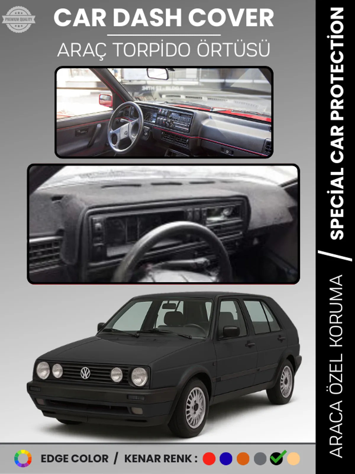 VOLKSWAGEN GOLF 2 MK2 (1983-1992) Uyumlu Torpido Örtüsü Araca Özel Ön Göğüs Koruma