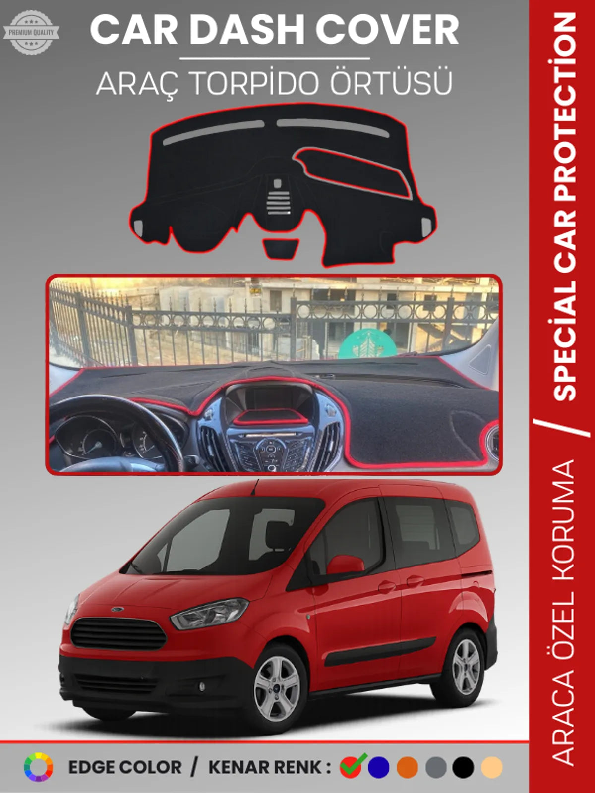FORD COURİER (2013-2020) Uyumlu Torpido Örtüsü Araca Özel Ön Göğüs Koruma