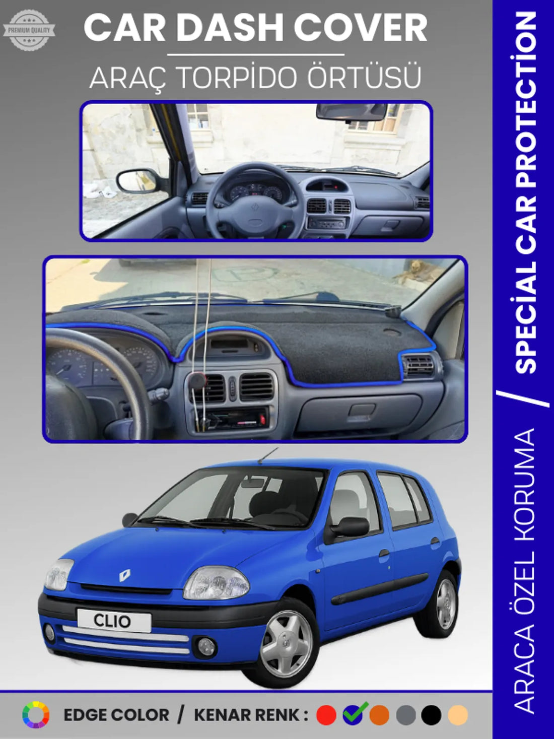 RENAULT CLIO 2 EKRANLI (2001-2012) Uyumlu Torpido Örtüsü Araca Özel Ön Göğüs Koruma