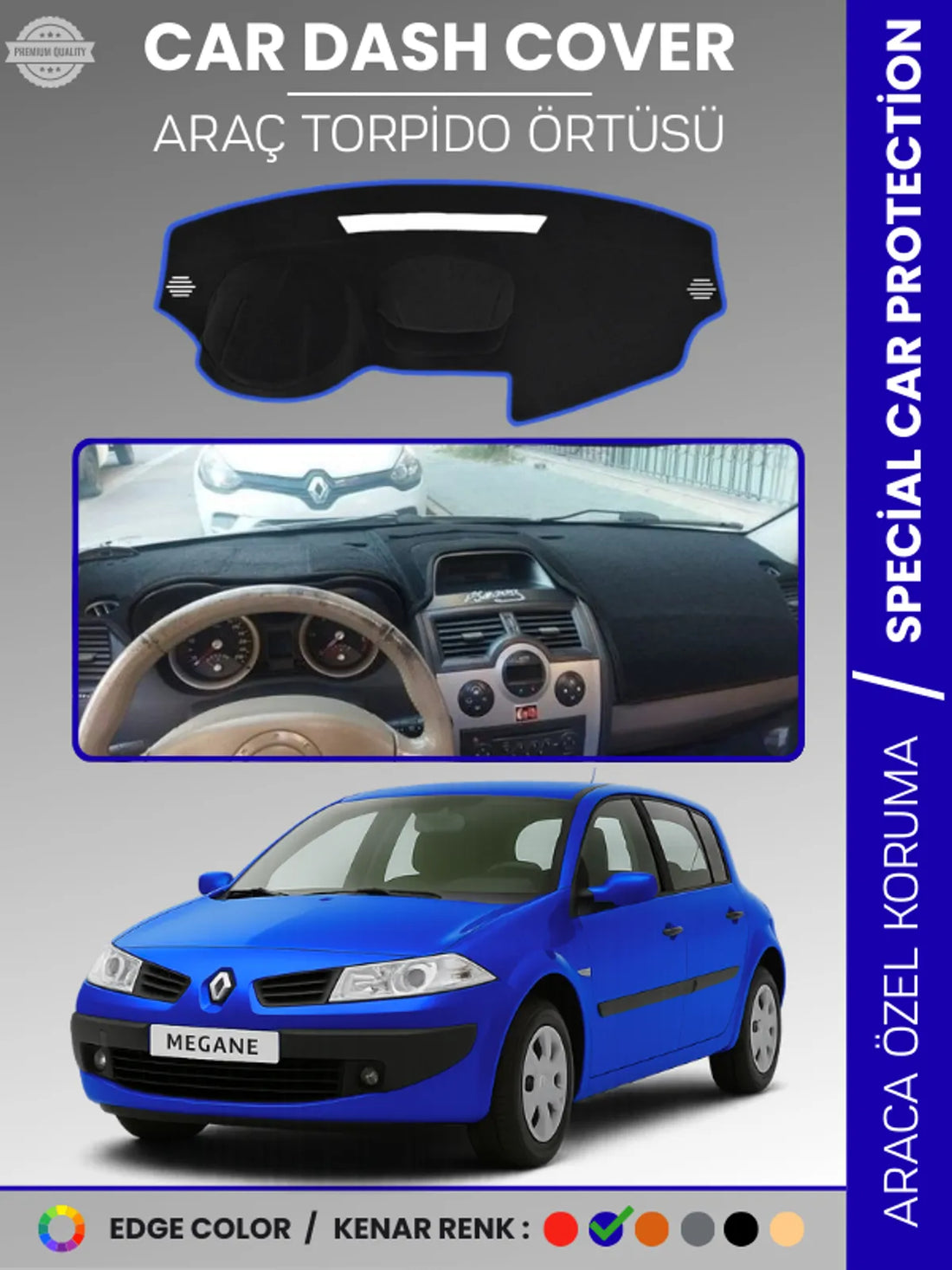 RENAULT MEGANE 2 NAVİGASYONSUZ (2003-2009) Uyumlu Torpido Örtüsü Araca Özel Ön Göğüs Koruma