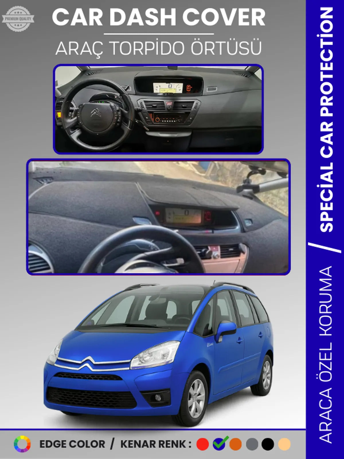 CITROEN C4 PICASSO / GRAND PICASSO (2006-2013) Uyumlu Torpido Örtüsü Araca Özel Ön Göğüs Koruma