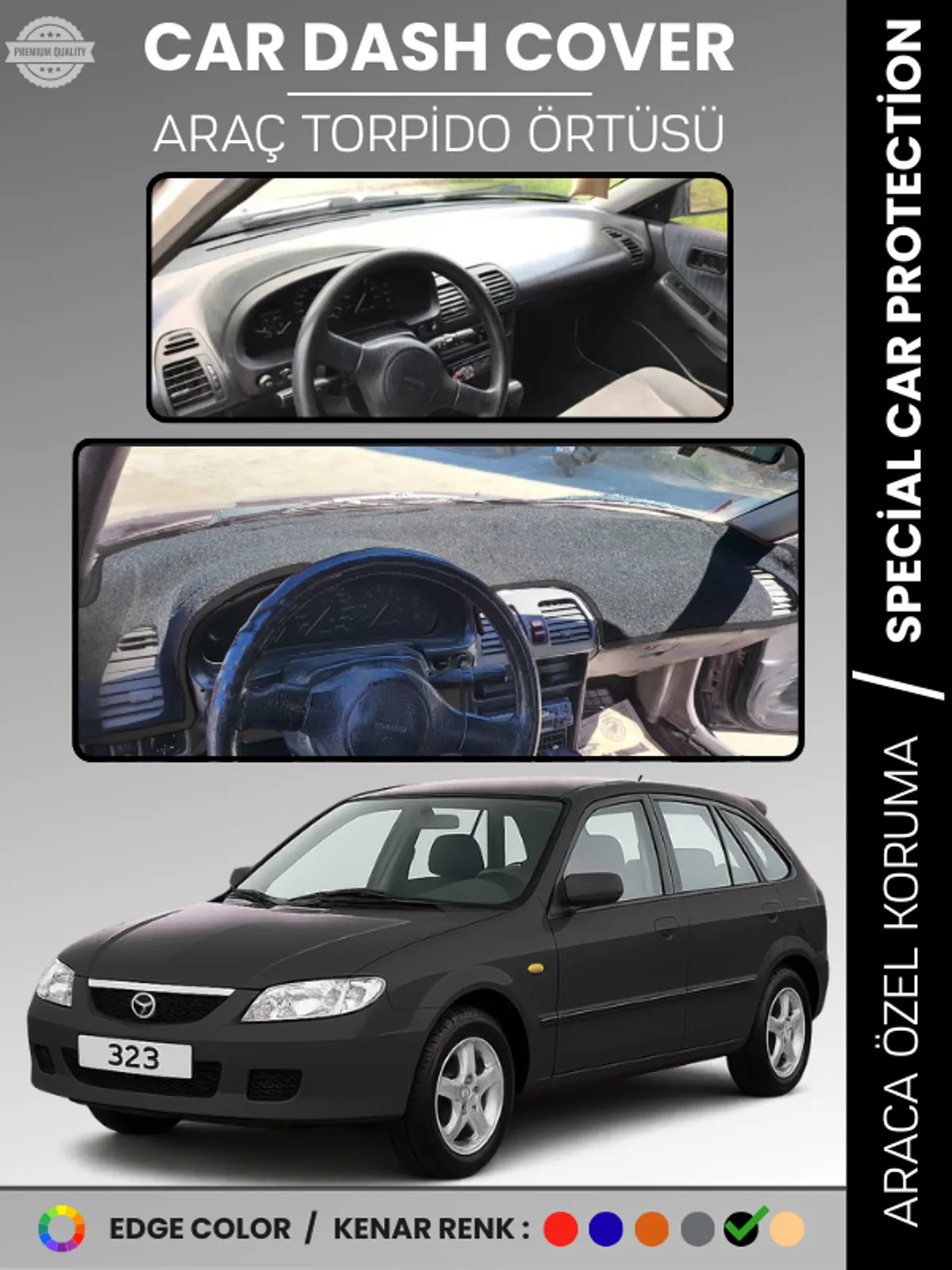 MAZDA 323 BJ HATCHBACK (1998-2003) Uyumlu Torpido Örtüsü Araca Özel Ön Göğüs Koruma