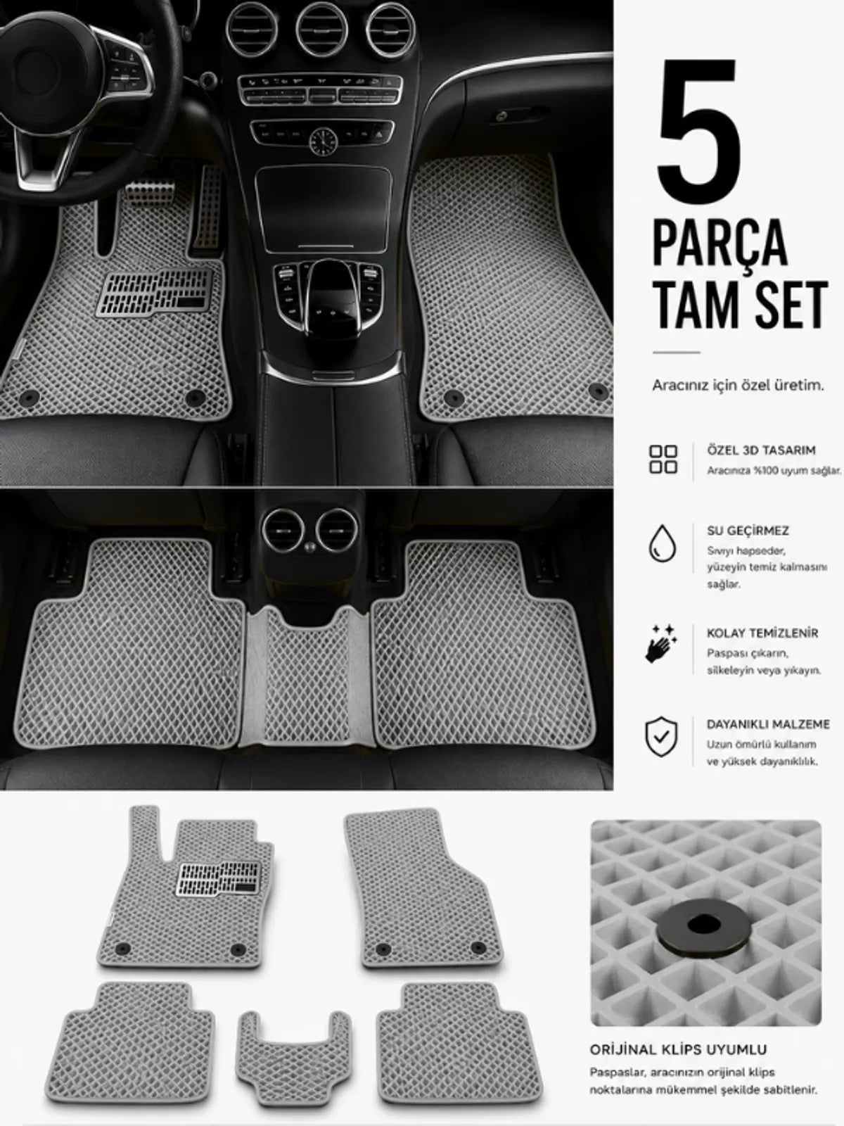 Volkswagen Passat B6 (2005-2010) Araca Özel EVA Oto Paspas Seti Topukluk Dahil Tam Set
